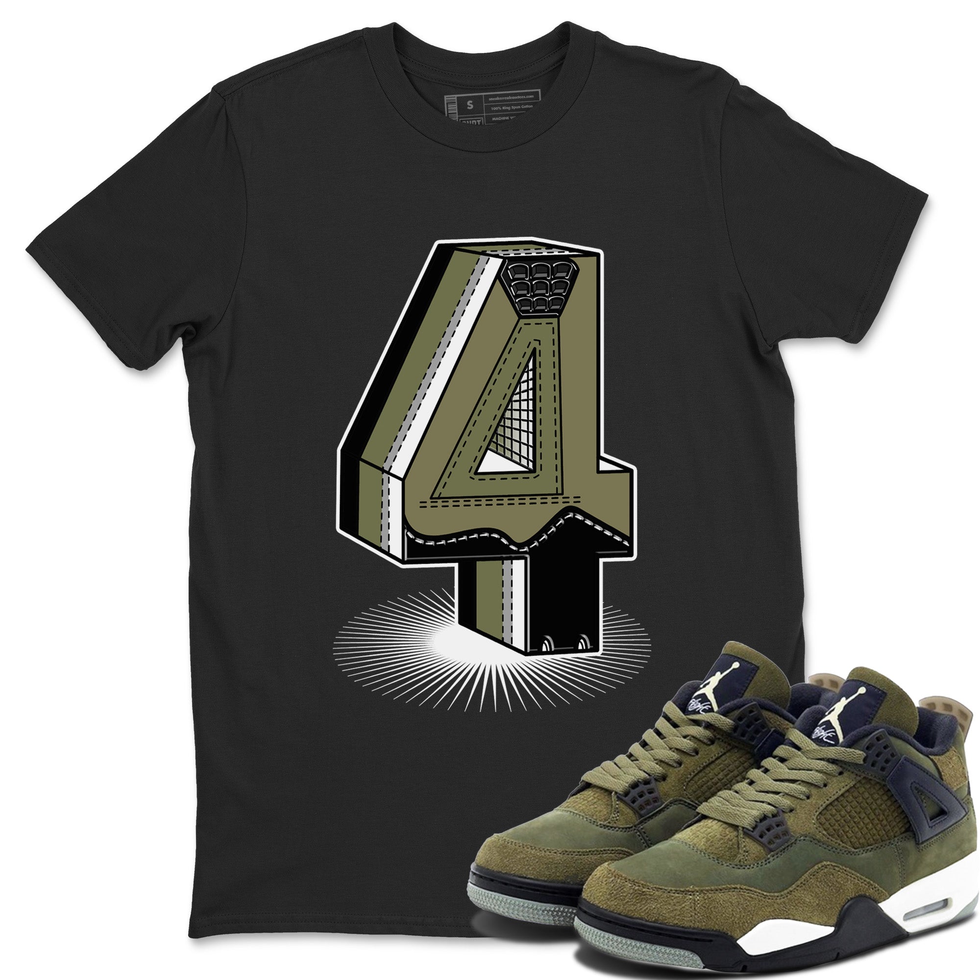 AJ4 Medium Olive shirt to match jordans streetwear brand Number Statue sneaker tees Air Jordan 4 Medium Olive Drip Gear Zone Unisex Black 1 T-Shirt
