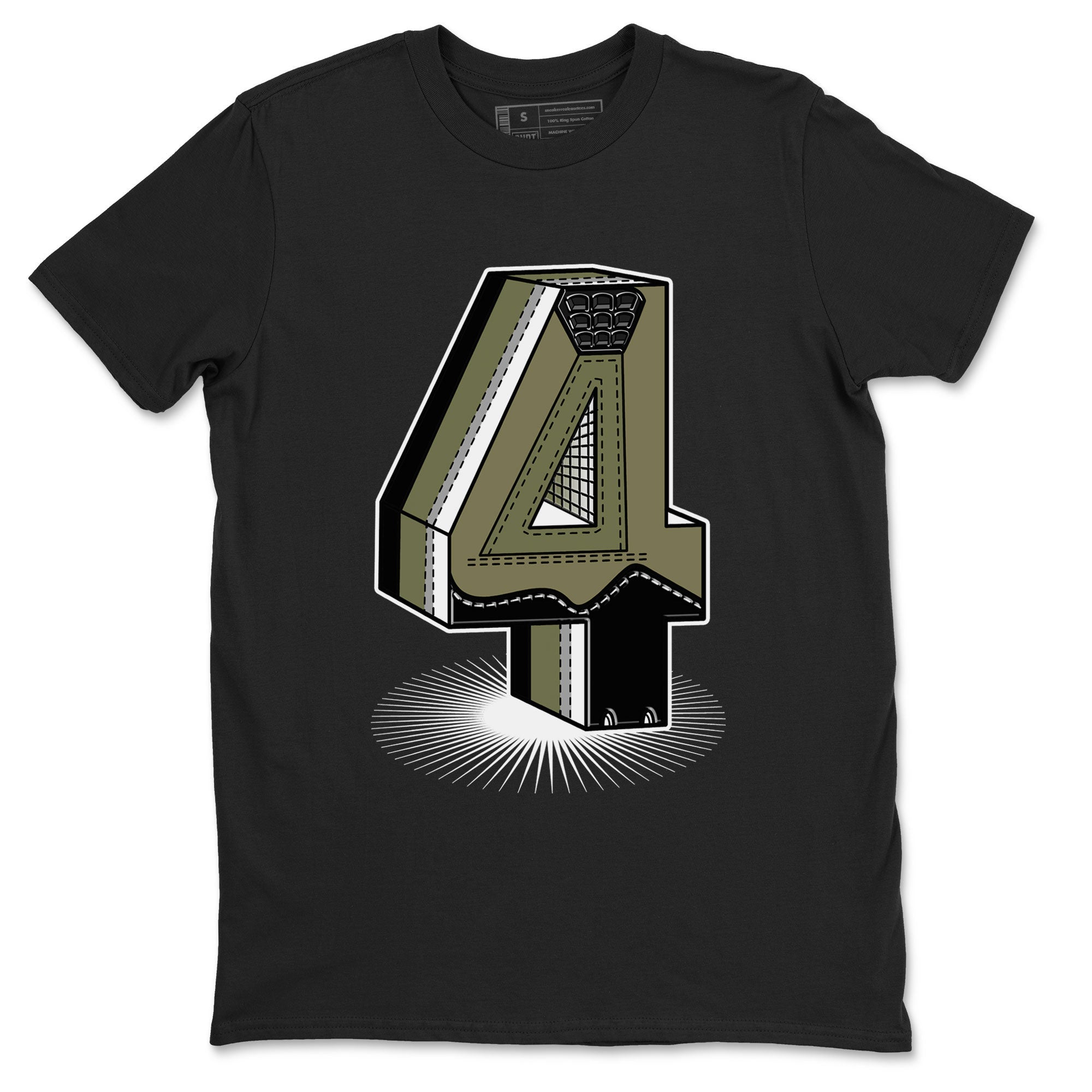 AJ4 Medium Olive shirt to match jordans streetwear brand Number Statue sneaker tees Air Jordan 4 Medium Olive Drip Gear Zone Unisex Black 2 T-Shirt