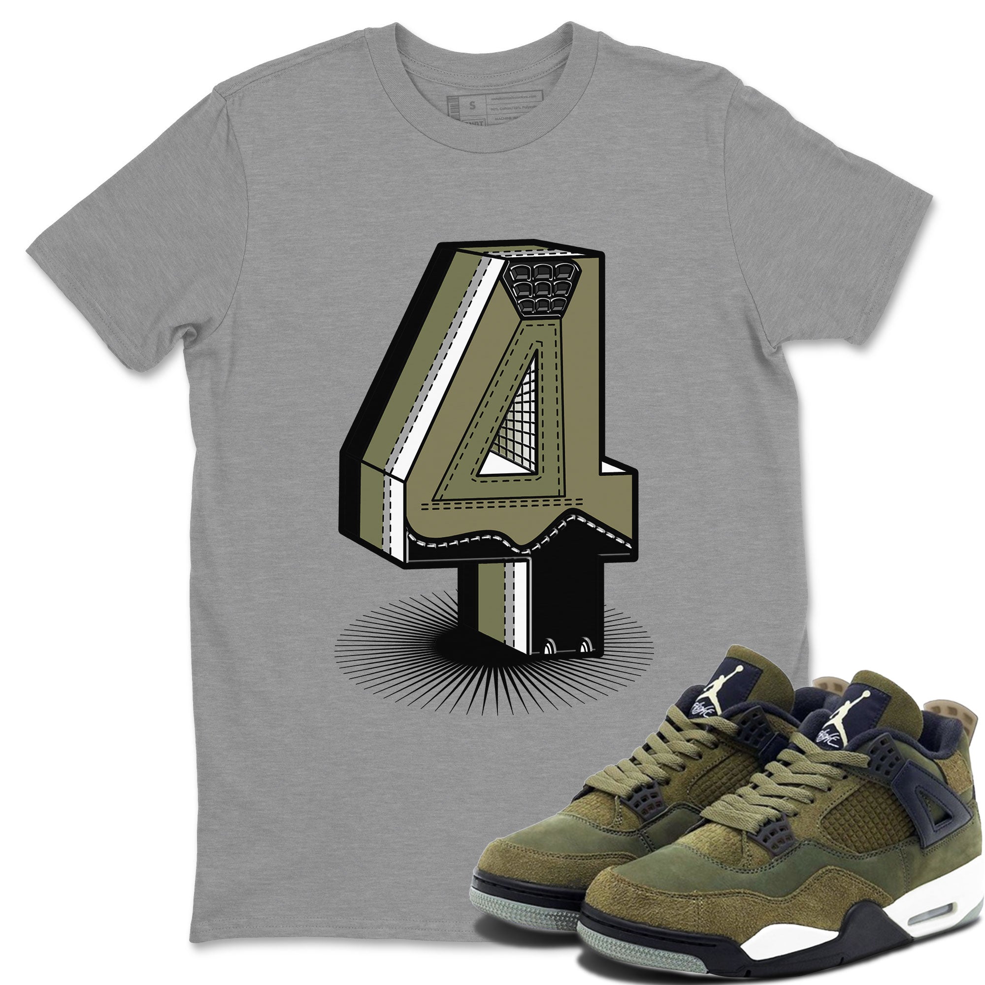 AJ4 Medium Olive shirt to match jordans streetwear brand Number Statue sneaker tees Air Jordan 4 Medium Olive Drip Gear Zone Unisex Heather Grey 1 T-Shirt