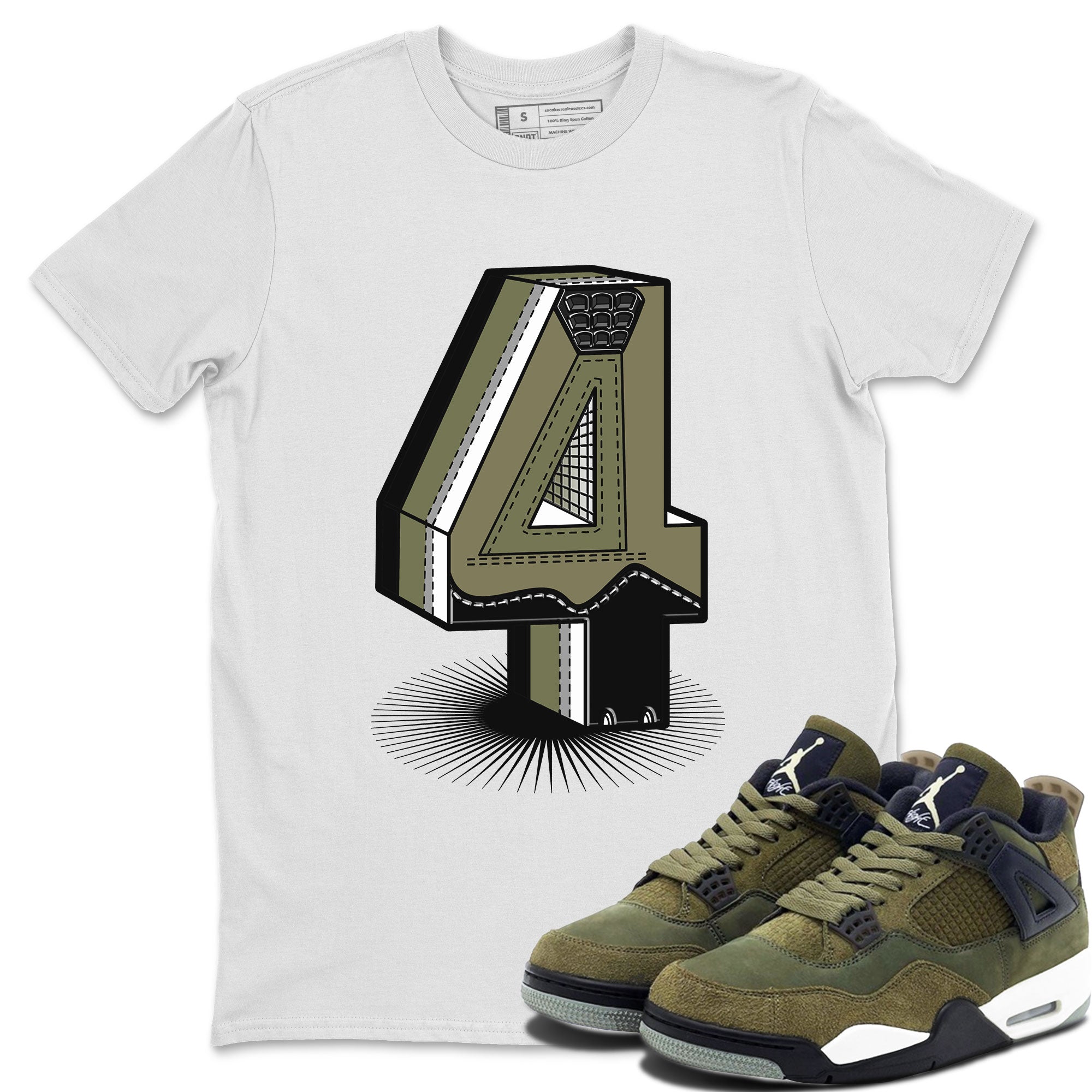 AJ4 Medium Olive shirt to match jordans streetwear brand Number Statue sneaker tees Air Jordan 4 Medium Olive Drip Gear Zone Unisex White 1 T-Shirt