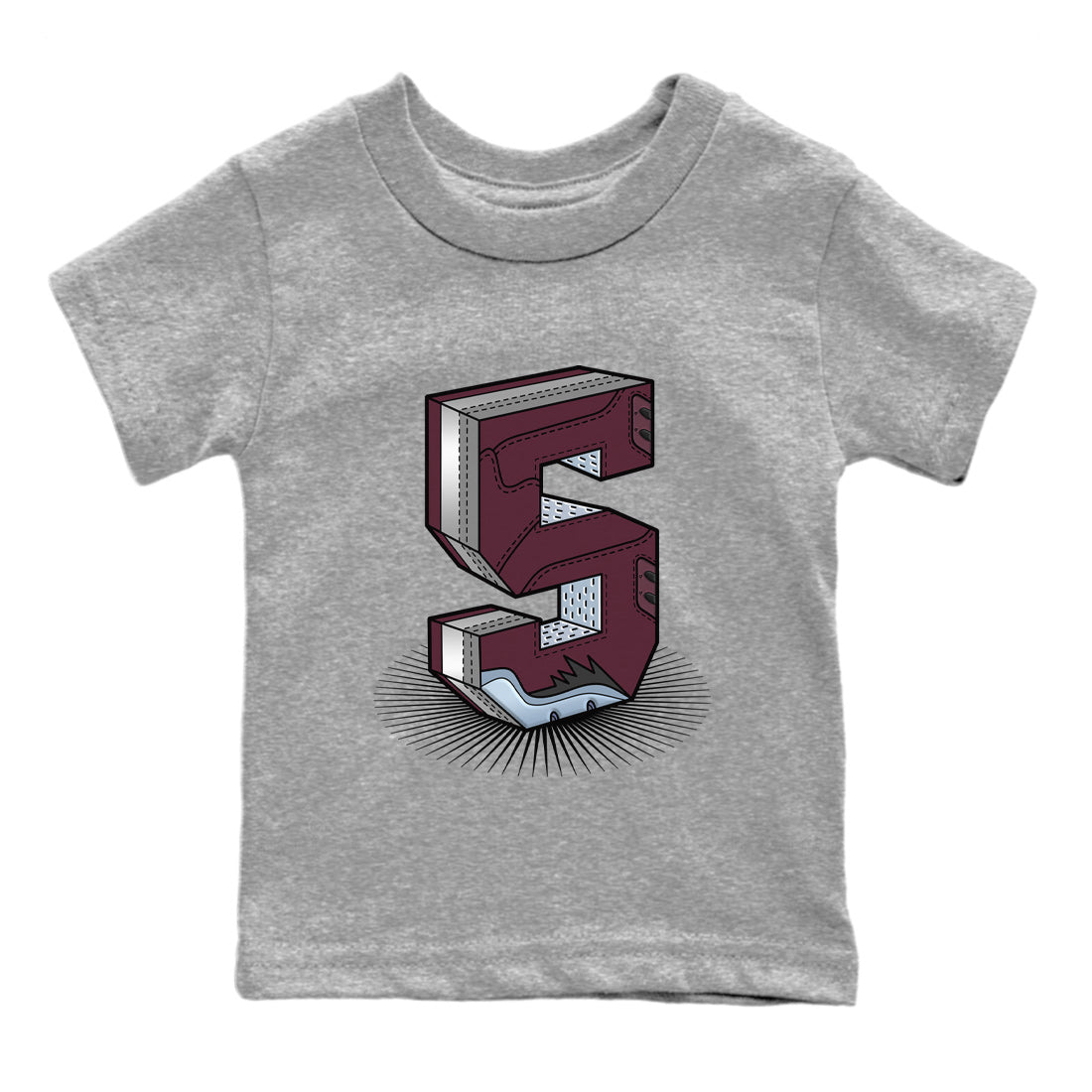 Air Jordan 5 Burgundy Sneaker Match Tees Number Statue Streetwear Sneaker Shirt AJ5 Burgundy Sneaker Release Tees Kids Shirts Heather Grey 2