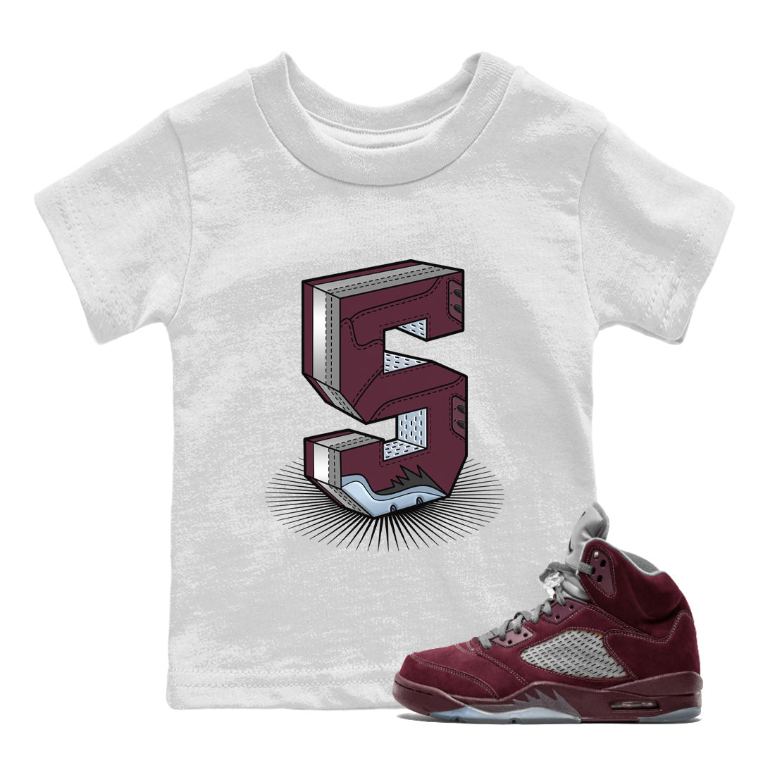 Air Jordan 5 Burgundy Sneaker Match Tees Number Statue Streetwear Sneaker Shirt AJ5 Burgundy Sneaker Release Tees Kids Shirts White 1