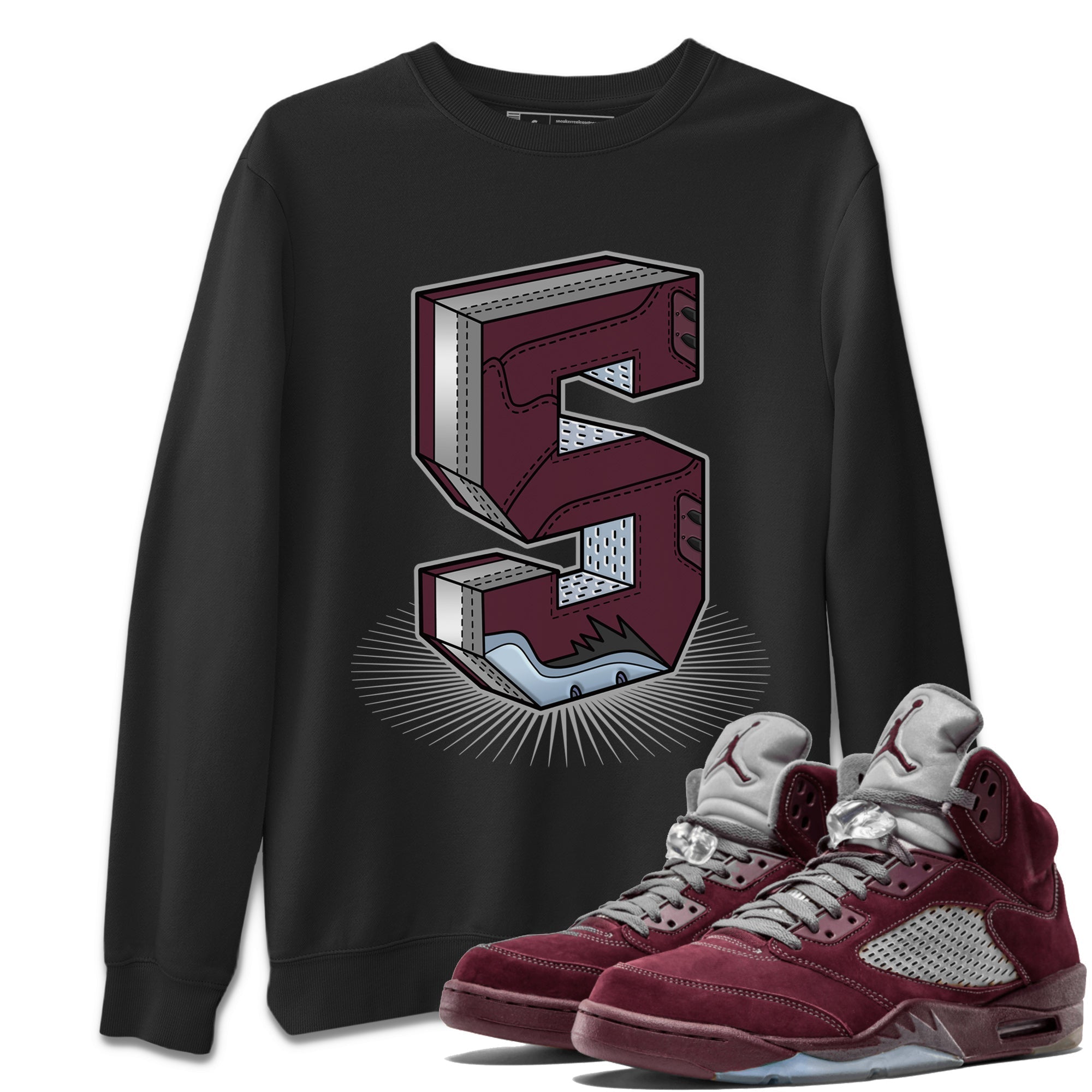 Air Jordan 5 Burgundy Sneaker Match Tees Number Statue Streetwear Sneaker Shirt AJ5 Burgundy Sneaker Release Tees Unisex Shirts Black 1