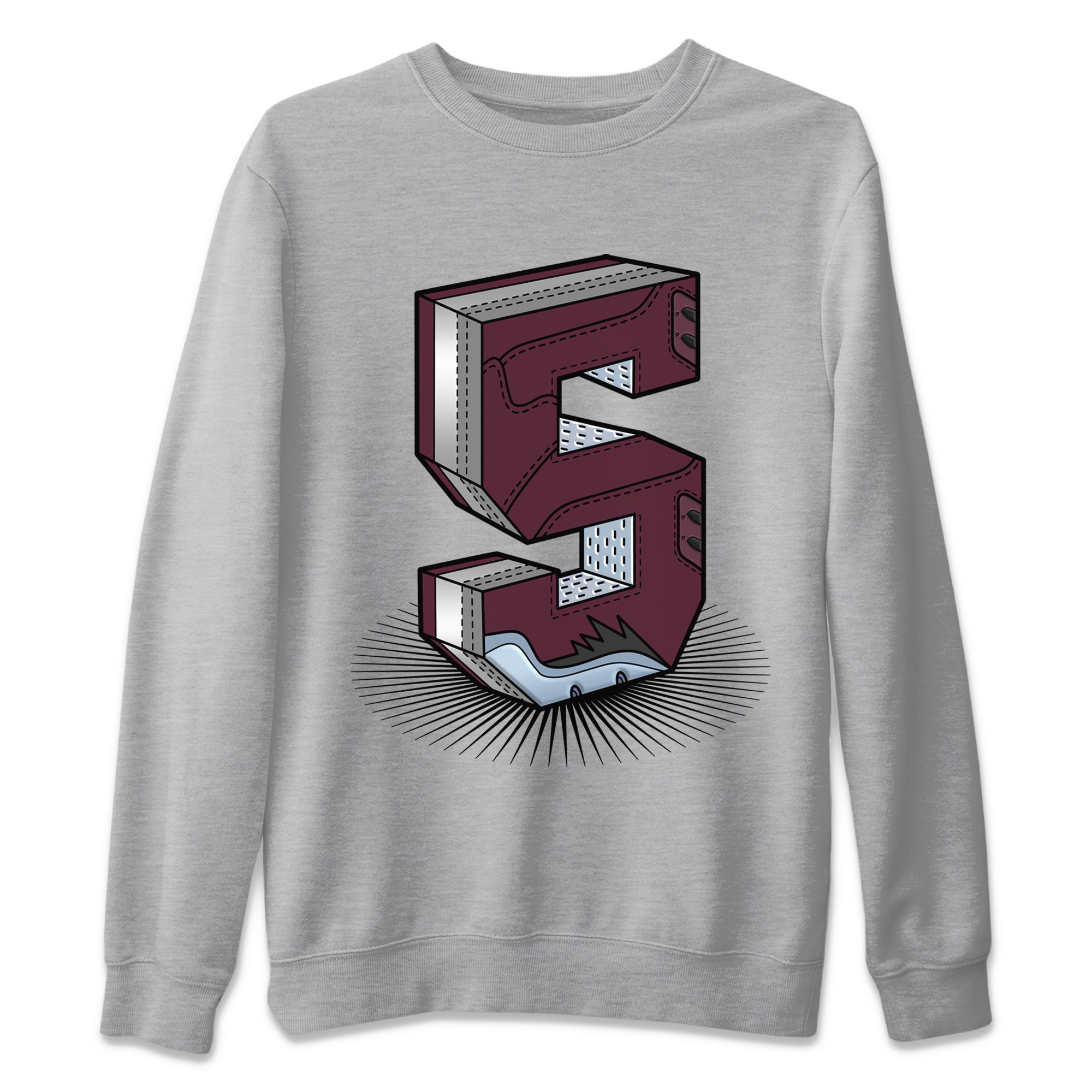 Air Jordan 5 Burgundy Sneaker Match Tees Number Statue Streetwear Sneaker Shirt AJ5 Burgundy Sneaker Release Tees Unisex Shirts Heather Grey 2