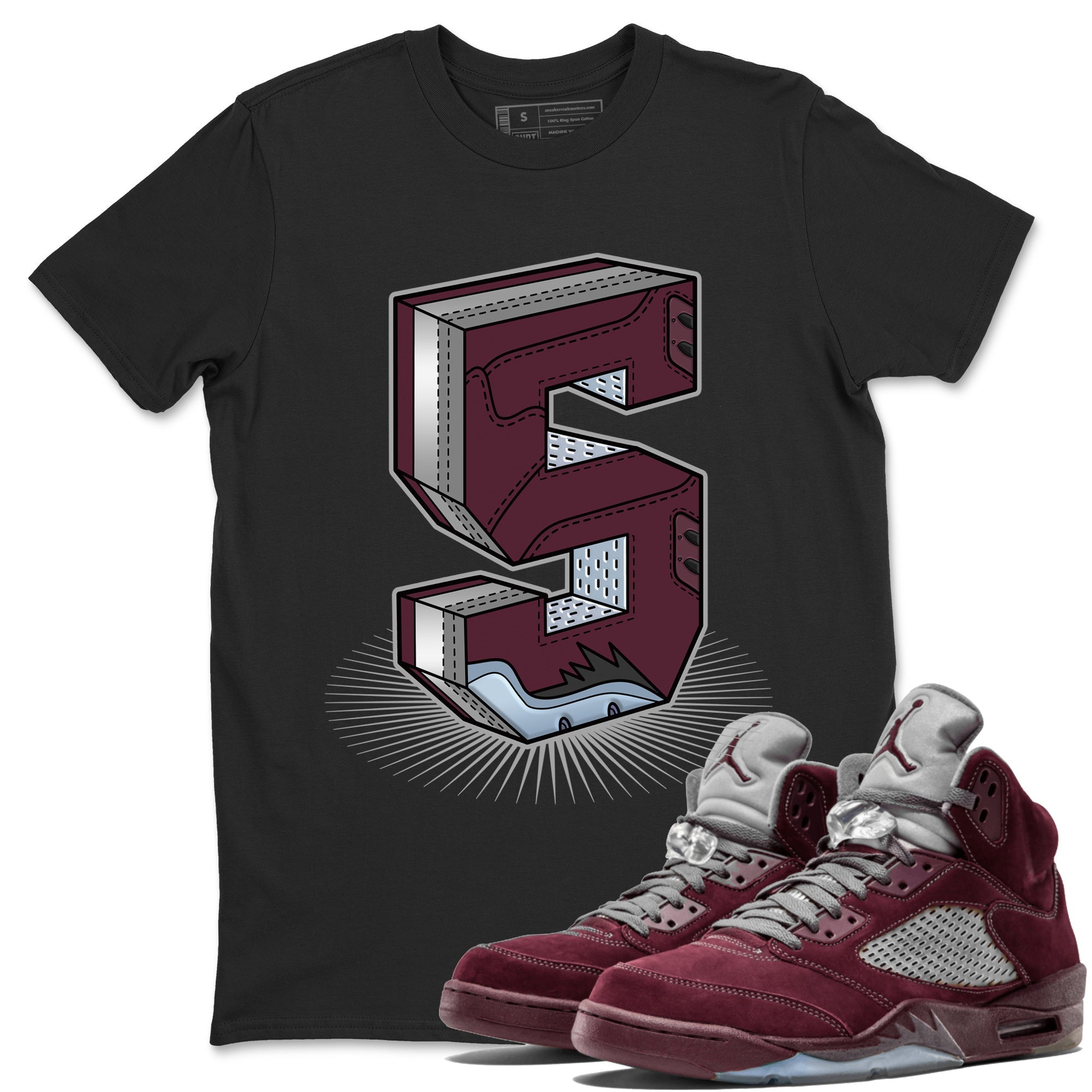 Air Jordan 5 Burgundy Sneaker Match Tees Number Statue Streetwear Sneaker Shirt AJ5 Burgundy Sneaker Release Tees Unisex Shirts Black 1