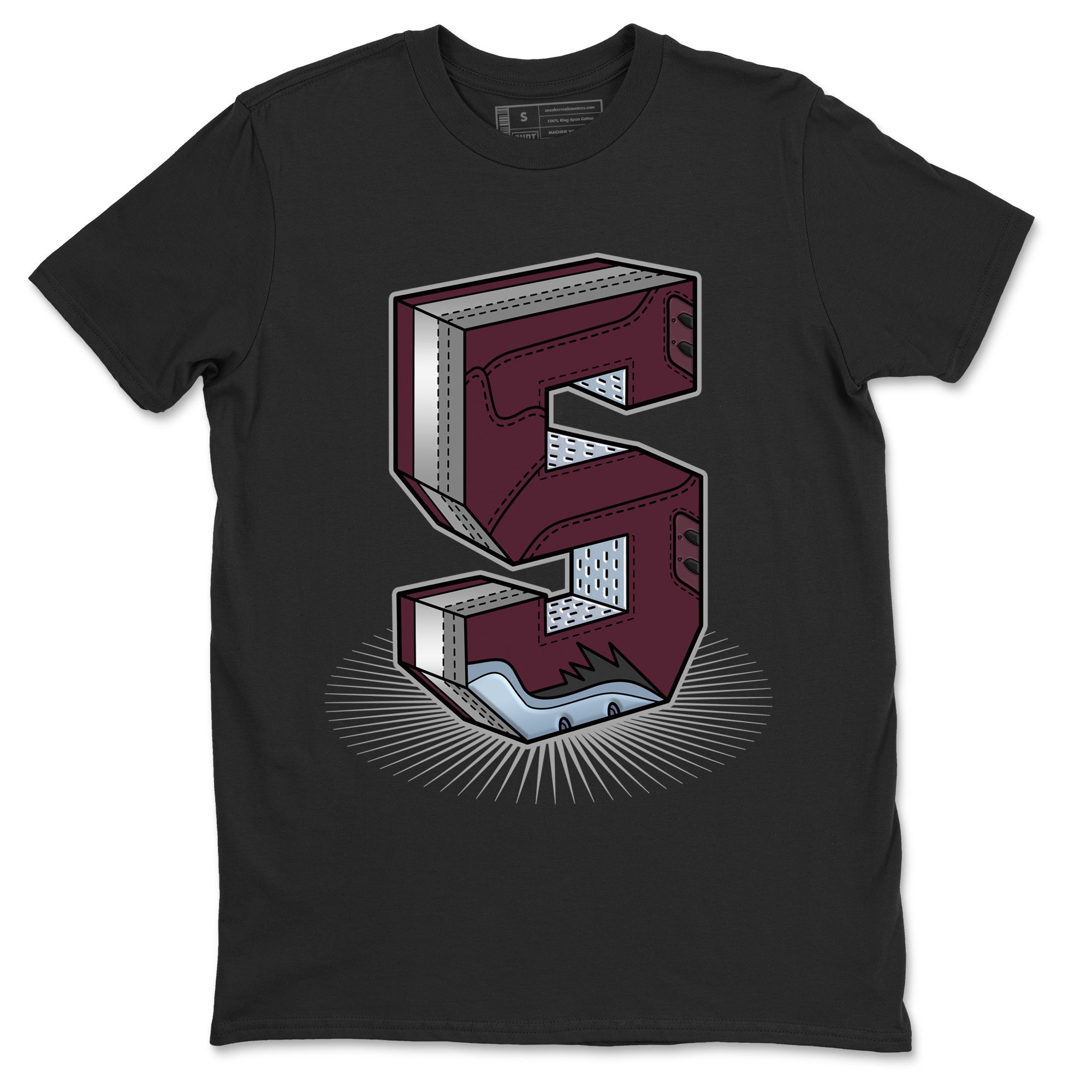 Air Jordan 5 Burgundy Sneaker Match Tees Number Statue Streetwear Sneaker Shirt AJ5 Burgundy Sneaker Release Tees Unisex Shirts Black 2