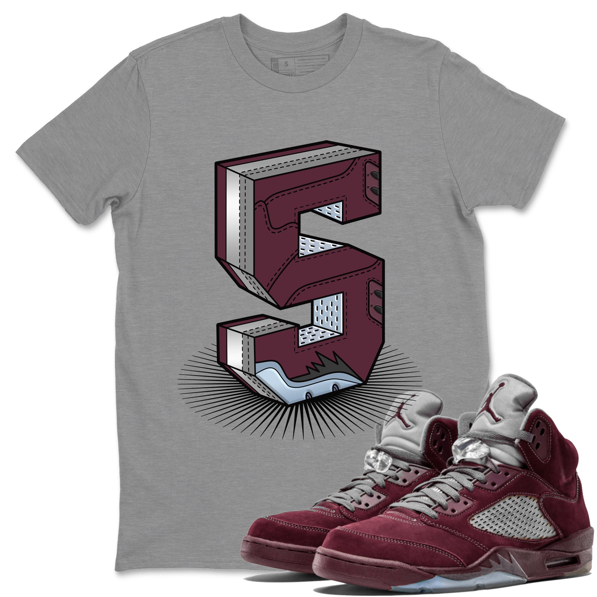 Air Jordan 5 Burgundy Sneaker Match Tees Number Statue Streetwear Sneaker Shirt AJ5 Burgundy Sneaker Release Tees Unisex Shirts Heather Grey 1