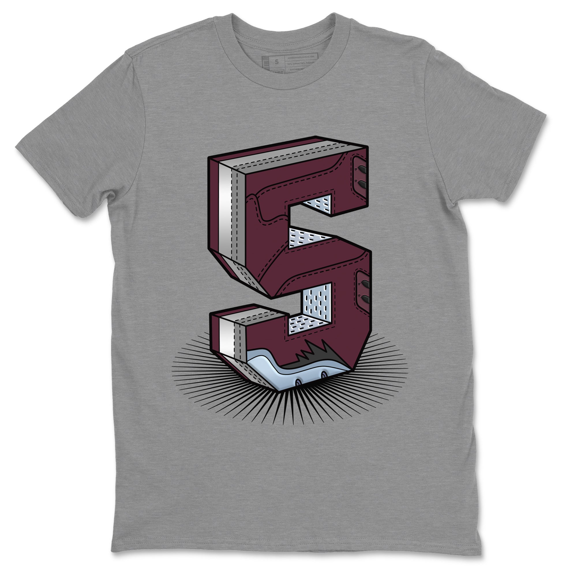 Air Jordan 5 Burgundy Sneaker Match Tees Number Statue Streetwear Sneaker Shirt AJ5 Burgundy Sneaker Release Tees Unisex Shirts Heather Grey 2