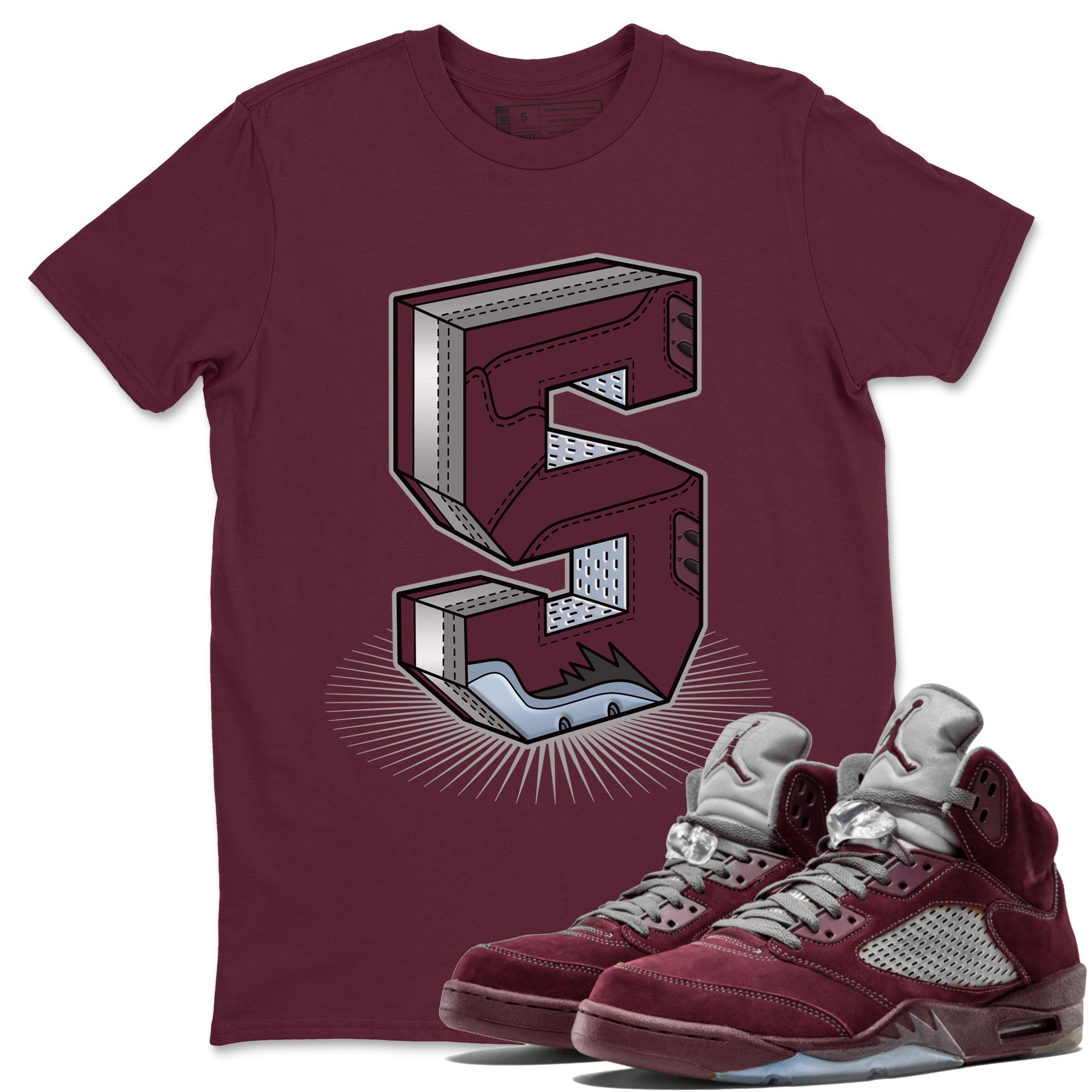 Air Jordan 5 Burgundy Sneaker Match Tees Number Statue Streetwear Sneaker Shirt AJ5 Burgundy Sneaker Release Tees Unisex Shirts Maroon 1