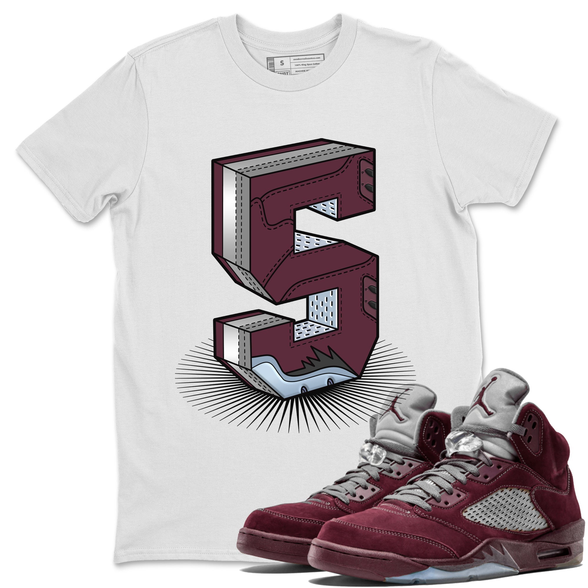 Air Jordan 5 Burgundy Sneaker Match Tees Number Statue Streetwear Sneaker Shirt AJ5 Burgundy Sneaker Release Tees Unisex Shirts White 1