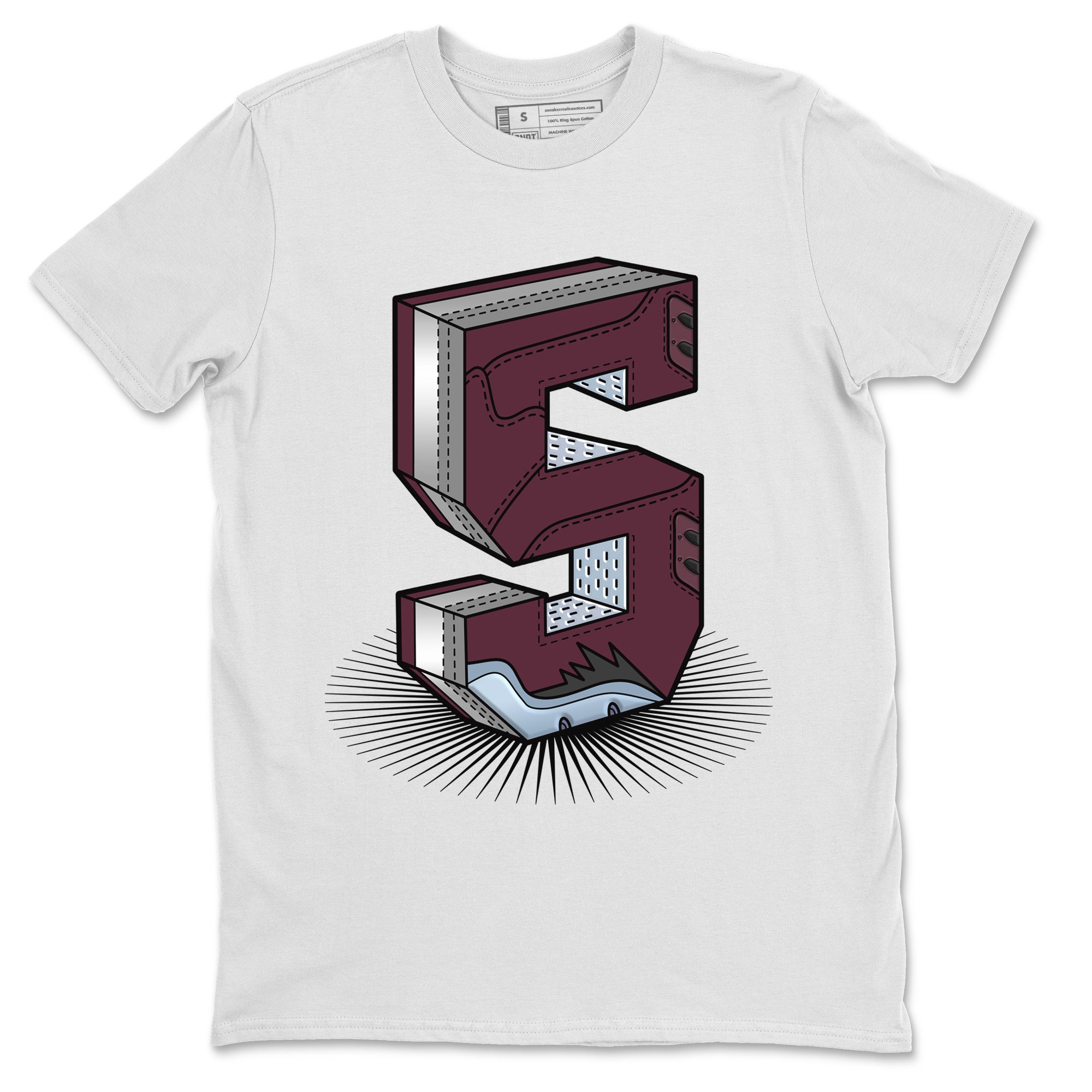 Air Jordan 5 Burgundy Sneaker Match Tees Number Statue Streetwear Sneaker Shirt AJ5 Burgundy Sneaker Release Tees Unisex Shirts White 2