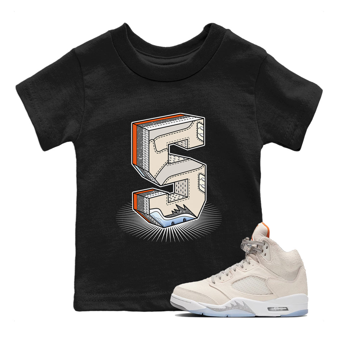 Air Jordan 5 Craft Sneaker Match Tees Number Statue Streetwear Sneaker Shirt Air Jordan 5 Craft Shirt Kids Shirts Black 1