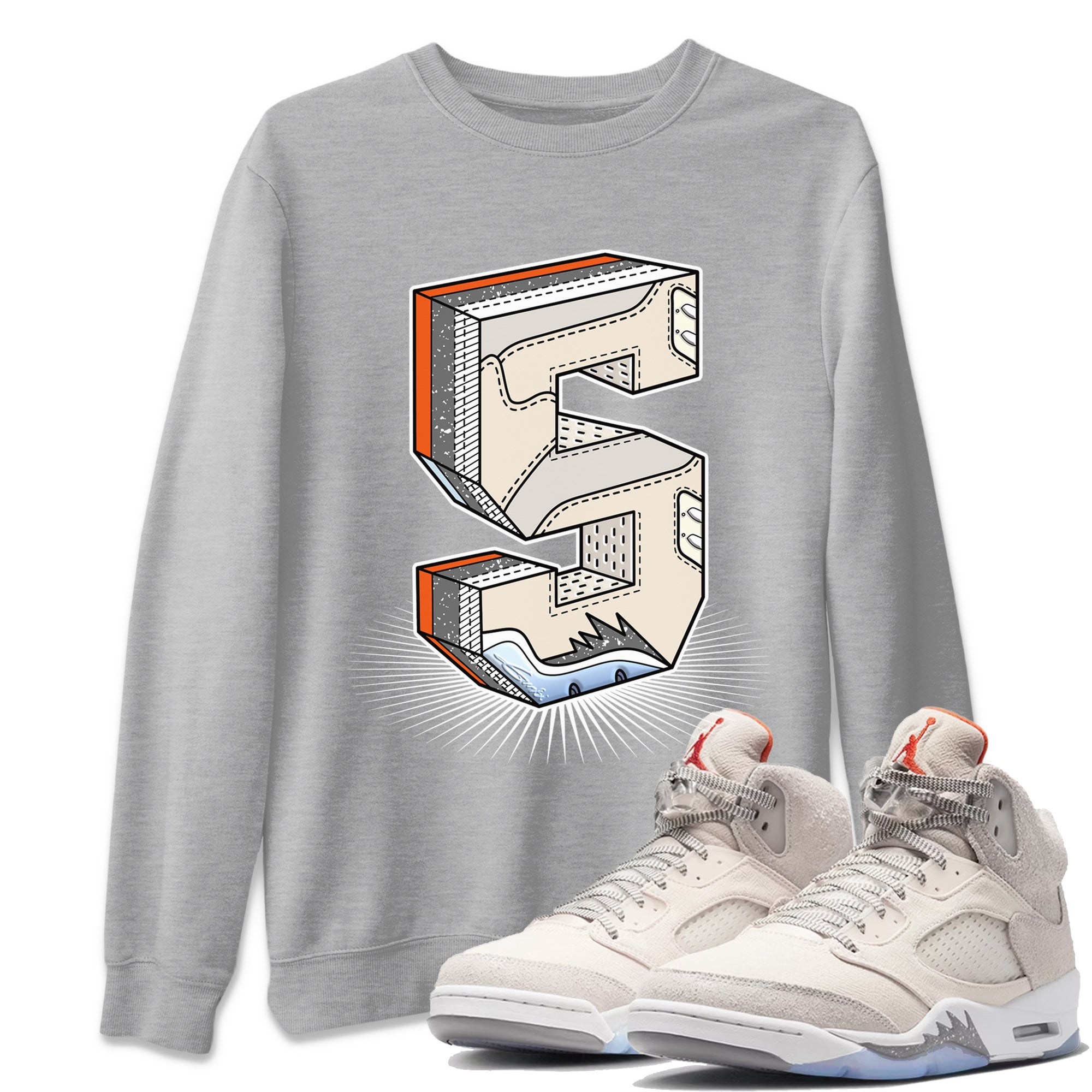 Air Jordan 5 Craft Sneaker Match Tees Number Statue Streetwear Sneaker Shirt Air Jordan 5 Craft Shirt Unisex Shirts Heather Grey 1