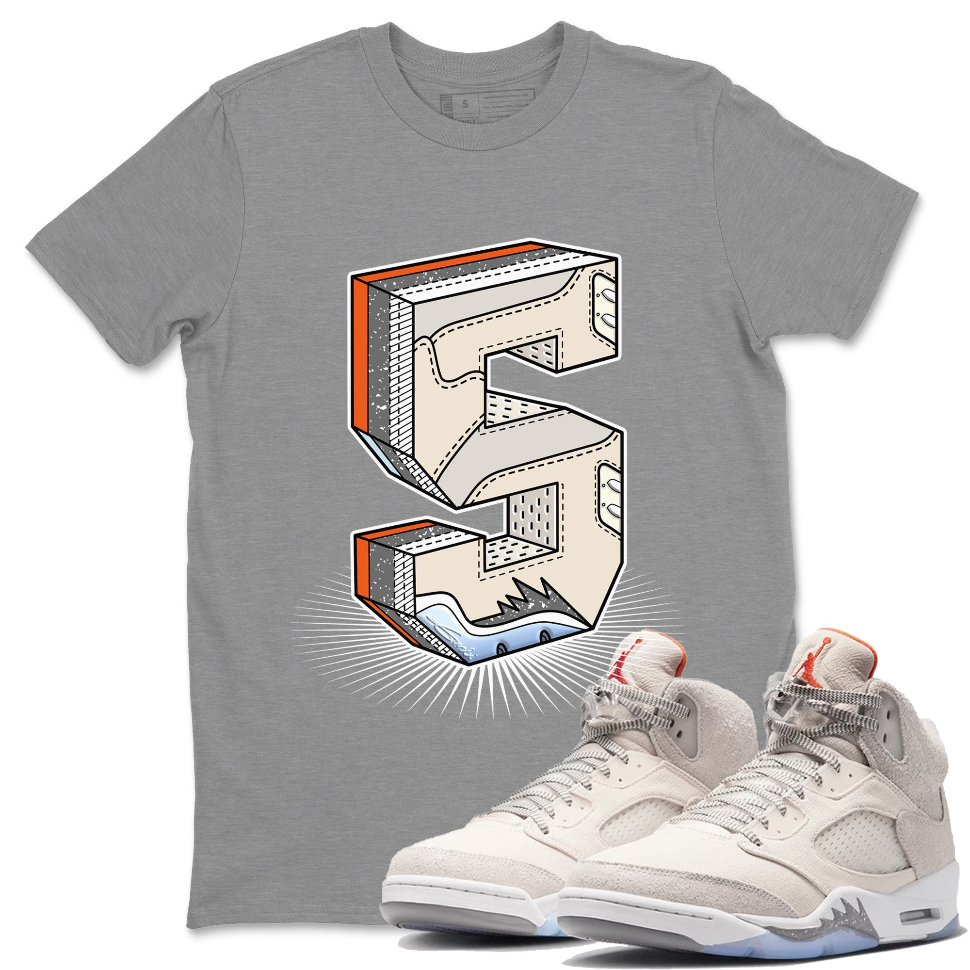 Air Jordan 5 Craft Number Statue Crew Neck Streetwear Sneaker Shirt Air Jordan 5 Craft Sneaker T-Shirts Size Chart
