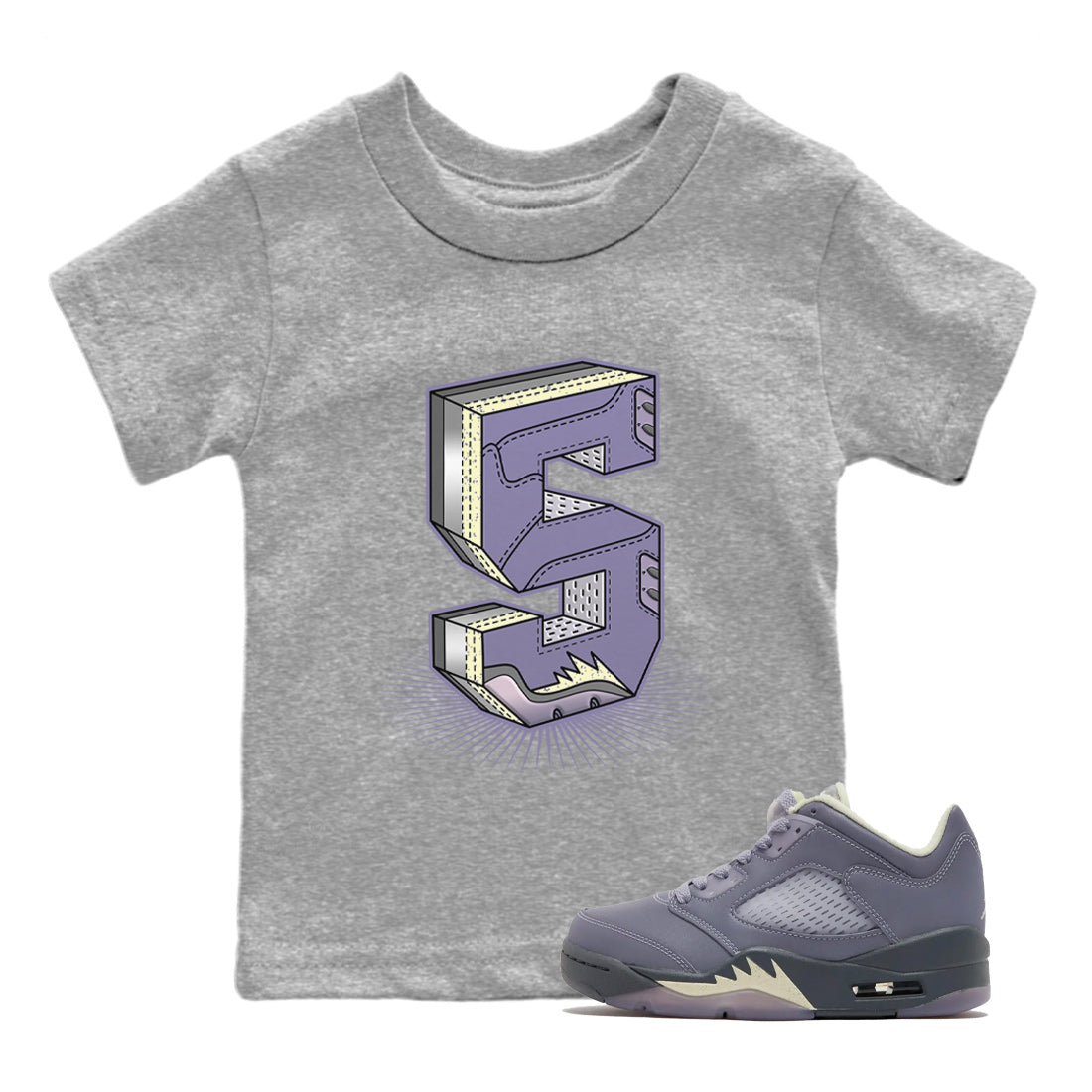 Air Jordan 5 Indigo Haze Sneaker Match Tees Number Statue Streetwear Sneaker Shirt 5s Indigo Haze Sneaker Release Tees Kids Shirts Heather Grey 1