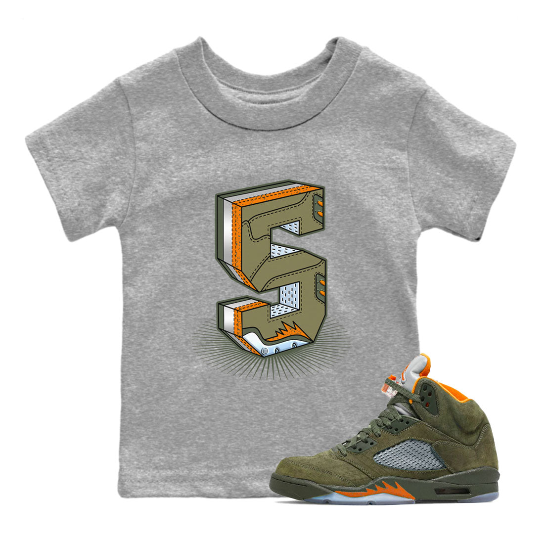 5s Olive shirt to match jordans Number Statue sneaker tees Air Jordan 5 Olive Drip Gear Zone baby toddler Heather Grey 1 cotton Shirt
