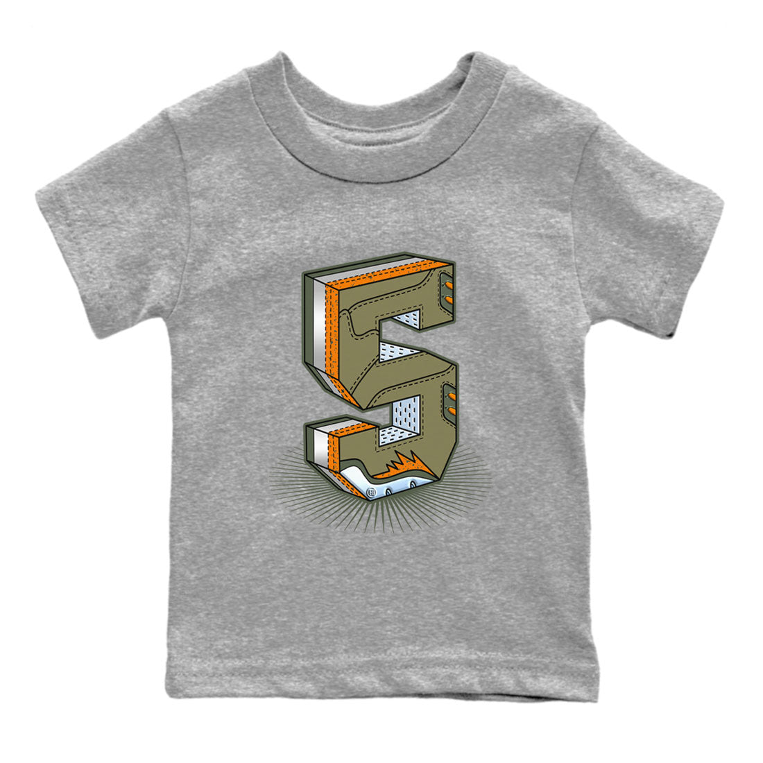 5s Olive shirt to match jordans Number Statue sneaker tees Air Jordan 5 Olive Drip Gear Zone baby toddler Heather Grey 2 cotton Shirt