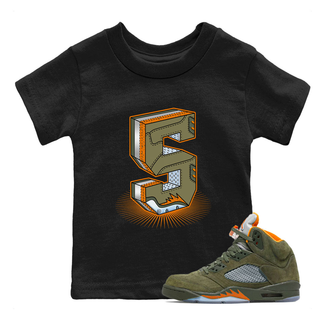 5s Olive shirt to match jordans Number Statue sneaker tees Air Jordan 5 Olive Drip Gear Zone baby toddler Black 1 cotton Shirt