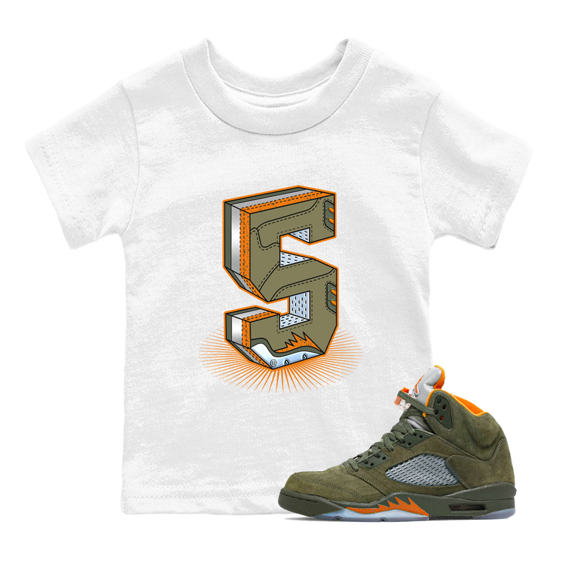 5s Olive shirt to match jordans Number Statue sneaker tees Air Jordan 5 Olive Drip Gear Zone baby toddler White 1 cotton Shirt