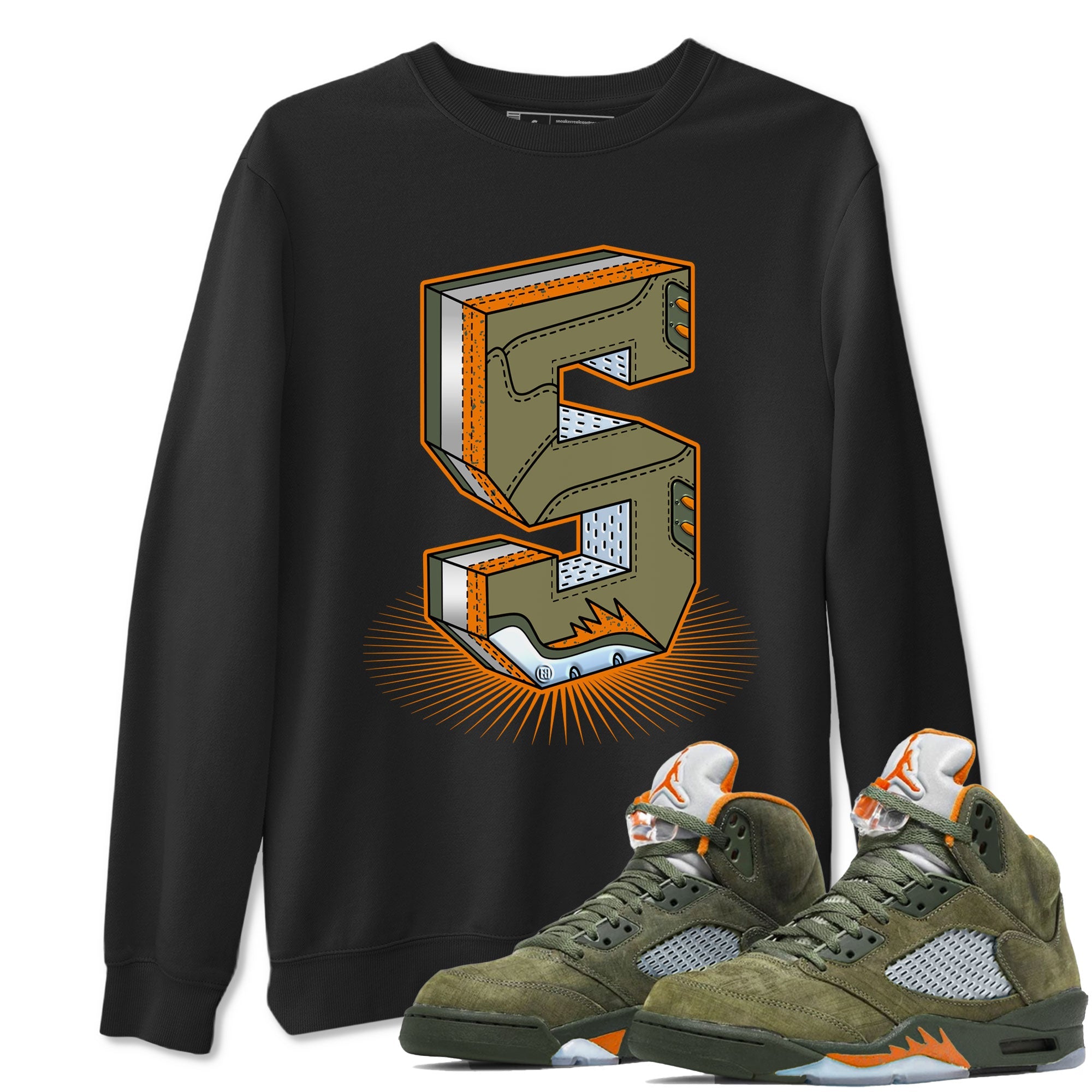 5s Olive shirt to match jordans Number Statue sneaker tees Air Jordan 5 Retro Olive Drip Gear Zone unisex cotton Black 1 crew neck shirt