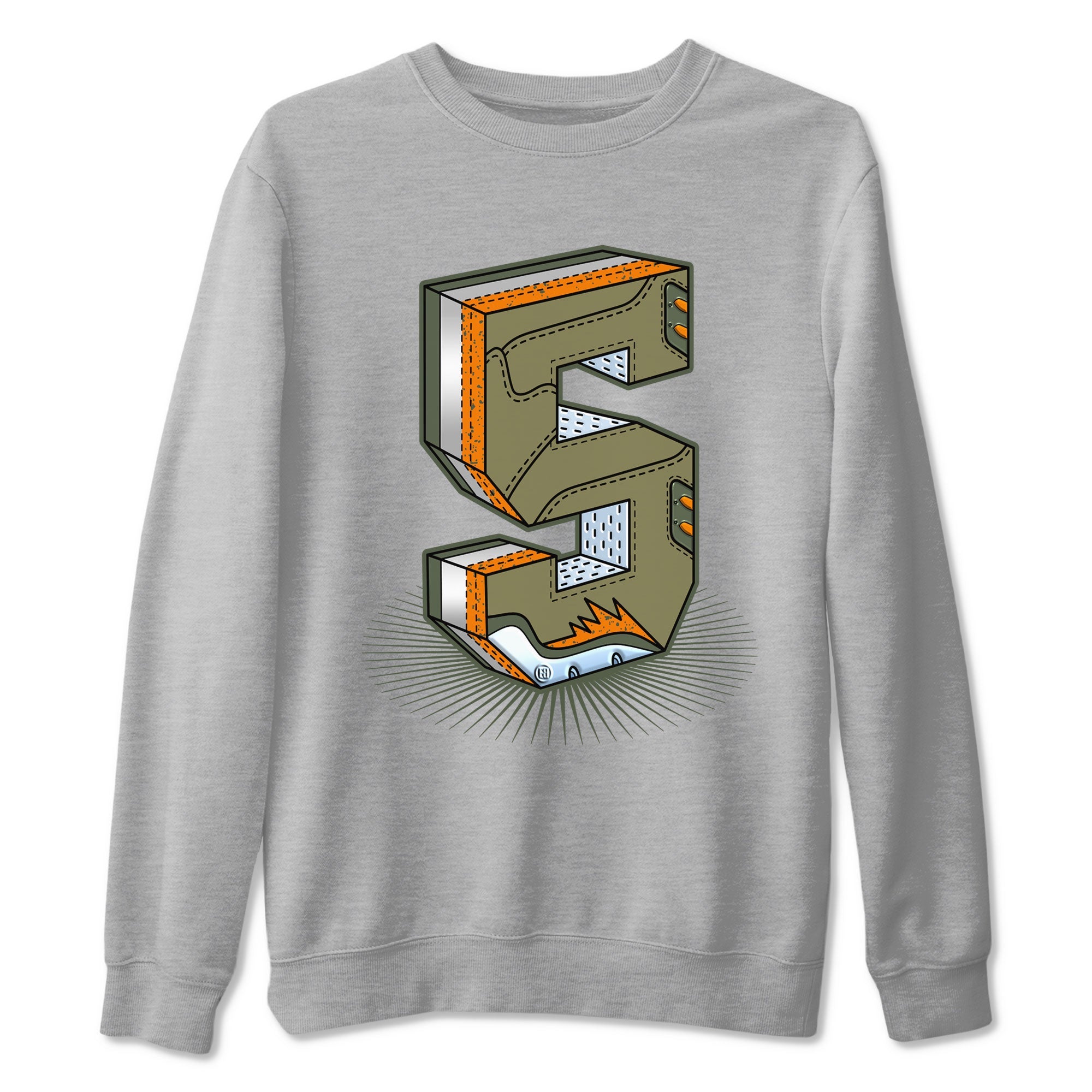 5s Olive shirt to match jordans Number Statue sneaker tees Air Jordan 5 Retro Olive Drip Gear Zone unisex cotton Heather Grey 2 crew neck shirt