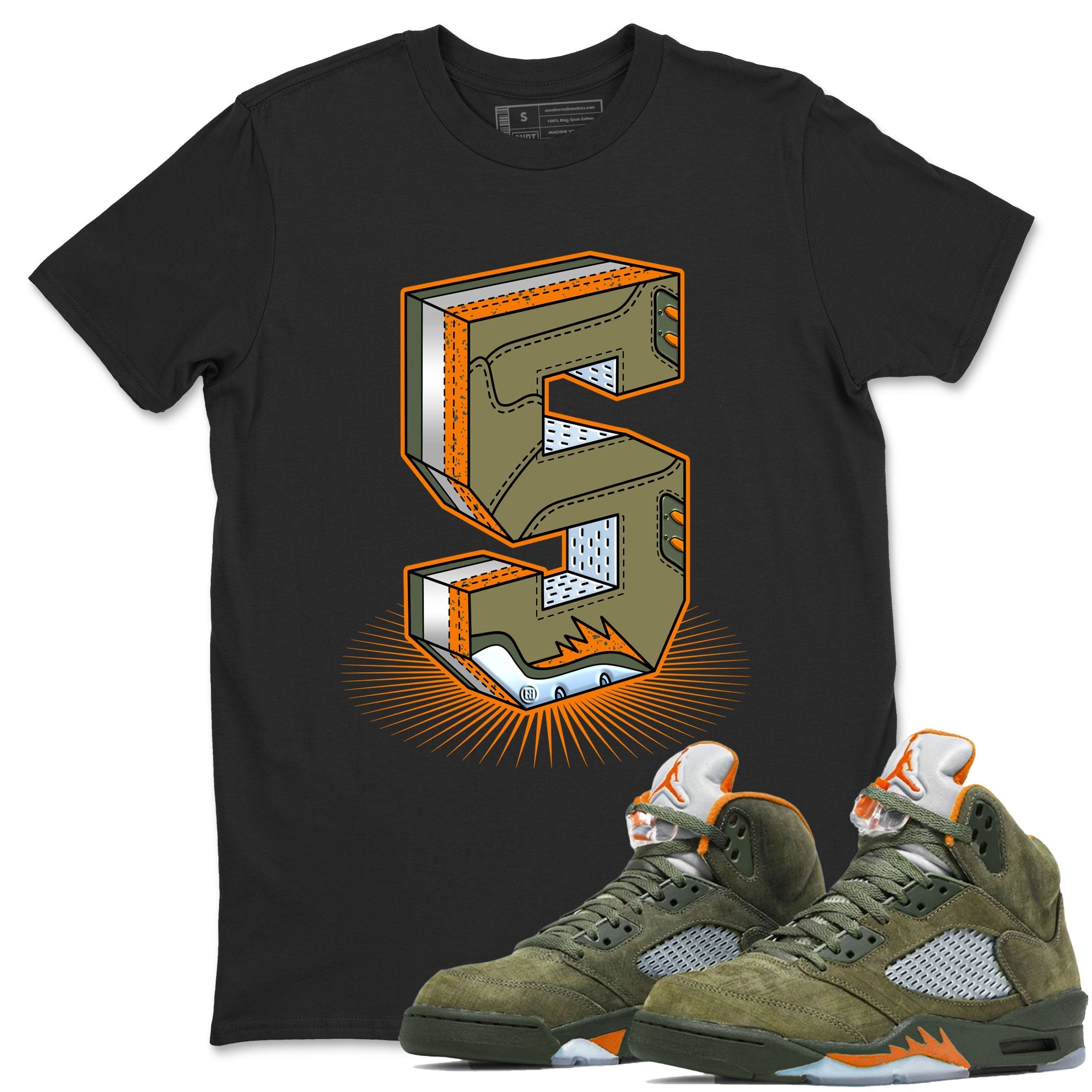 5s Olive shirt to match jordans Number Statue sneaker tees Air Jordan 5 Retro Olive Drip Gear Zone unisex cotton Black 1 crew neck shirt