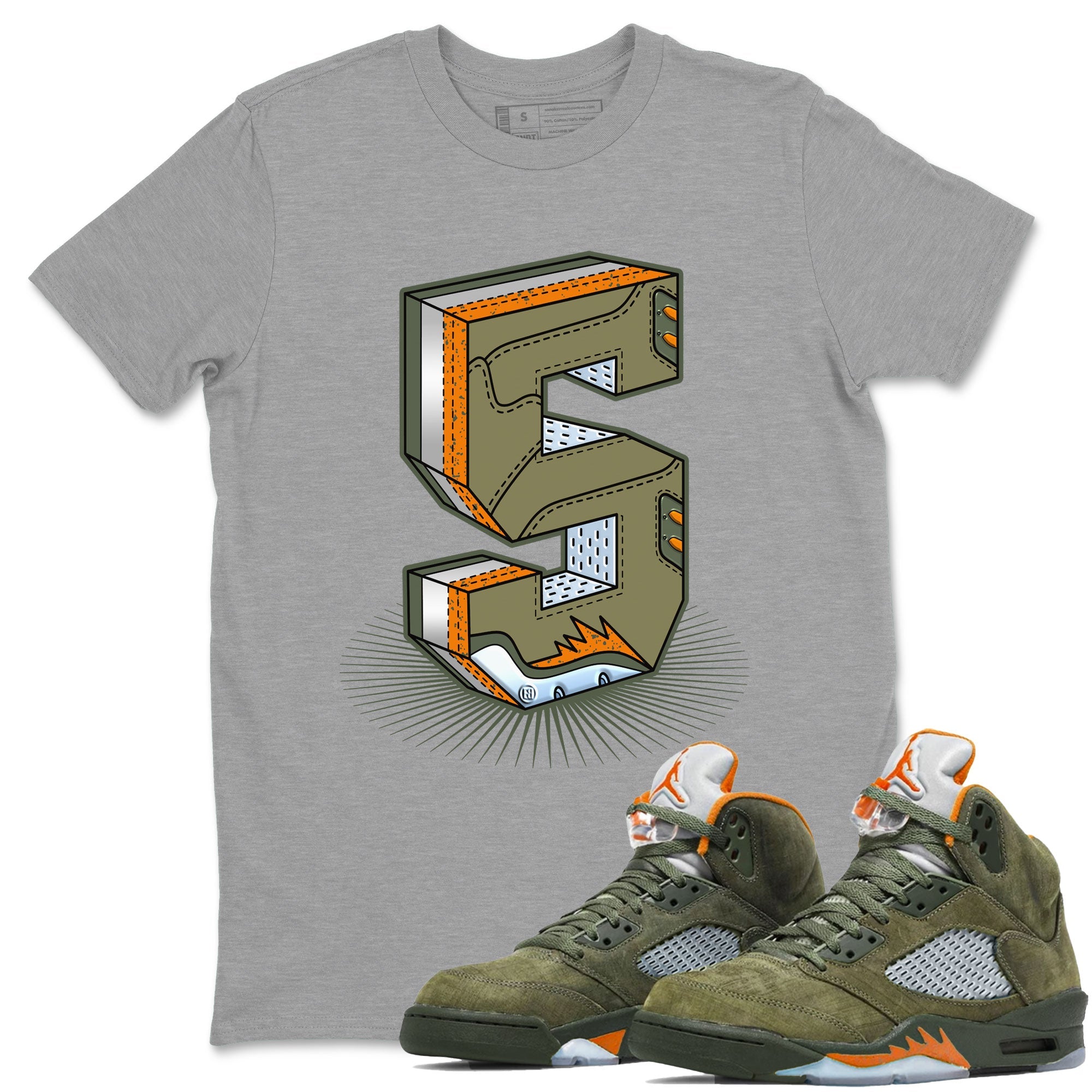 5s Olive shirt to match jordans Number Statue sneaker tees Air Jordan 5 Retro Olive Drip Gear Zone unisex cotton Heather Grey 1 crew neck shirt