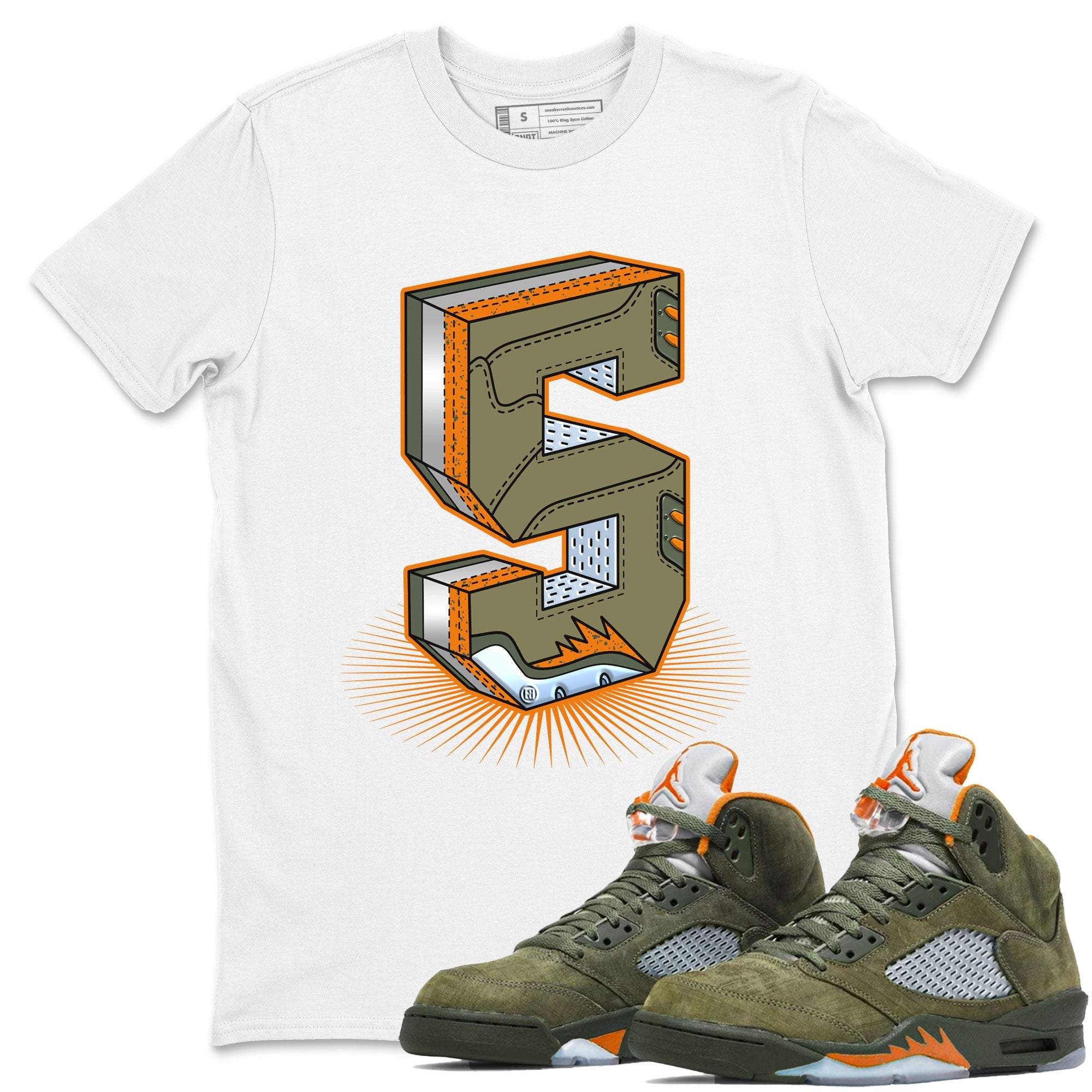 5s Olive shirt to match jordans Number Statue sneaker tees Air Jordan 5 Retro Olive Drip Gear Zone unisex cotton White 1 crew neck shirt