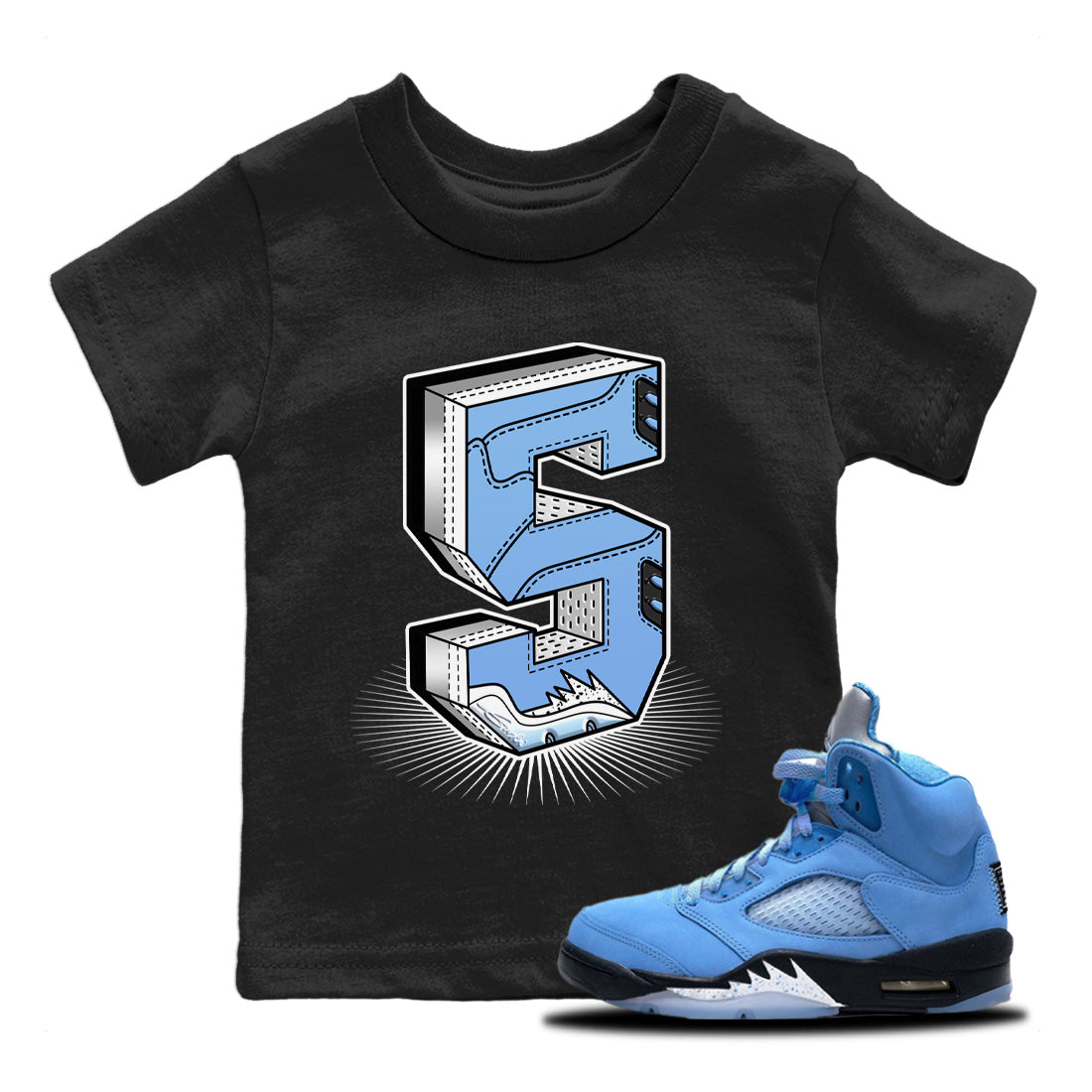 Jordan 5 UNC Sneaker Matching T-Shirt Number Statue Sneaker Tees Jordan 5 UNC Sneaker Release Tees Kids Shirts
