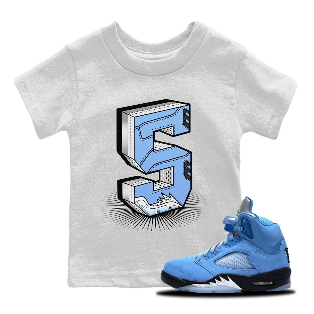 Jordan 5 UNC Sneaker Matching T-Shirt Number Statue Sneaker Tees Jordan 5 UNC Sneaker Release Tees Kids Shirts