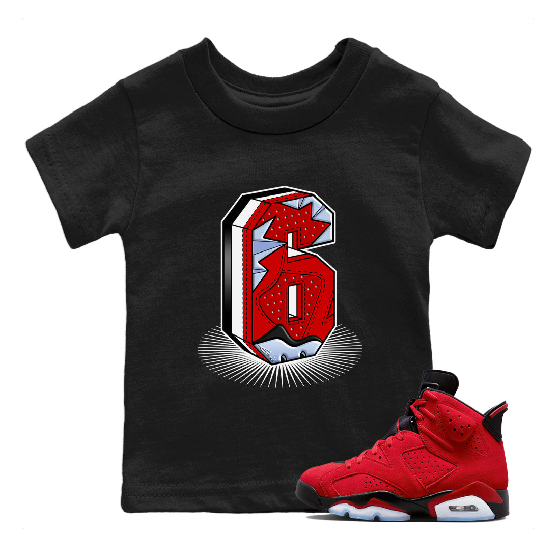 Air Jordan 6 Toro Bravo Sneaker Match Tees Number Statue Streetwear Sneaker Shirt Air Jordan 6 Toro Bravo T-Shirt Kids Shirts Black 1