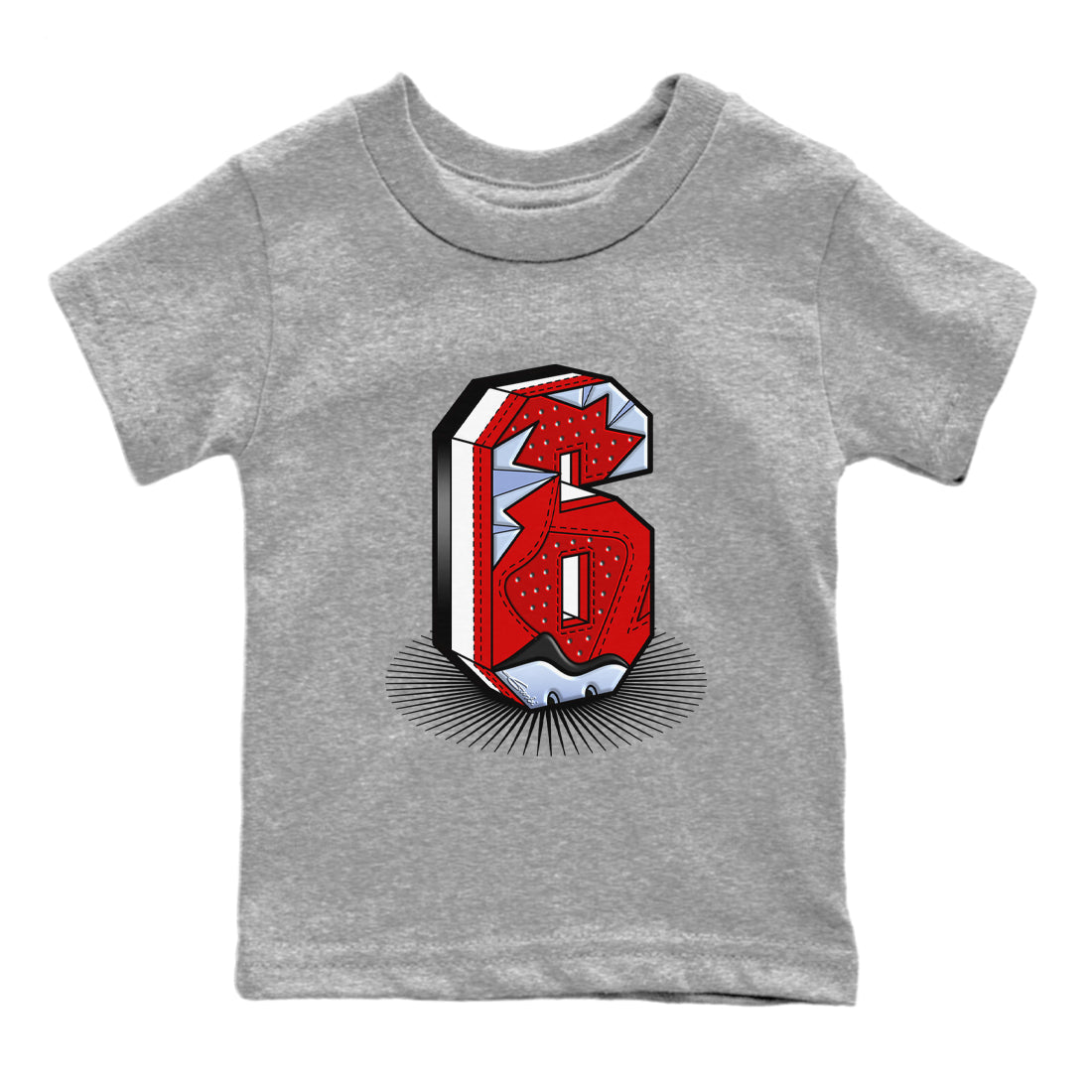 Air Jordan 6 Toro Bravo Sneaker Match Tees Number Statue Streetwear Sneaker Shirt Air Jordan 6 Toro Bravo T-Shirt Kids Shirts Heather Grey 2