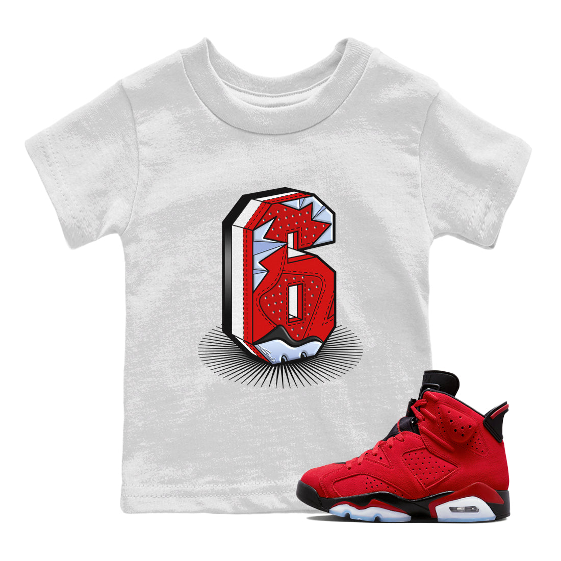 Air Jordan 6 Toro Bravo Sneaker Match Tees Number Statue Streetwear Sneaker Shirt Air Jordan 6 Toro Bravo T-Shirt Kids Shirts White 1