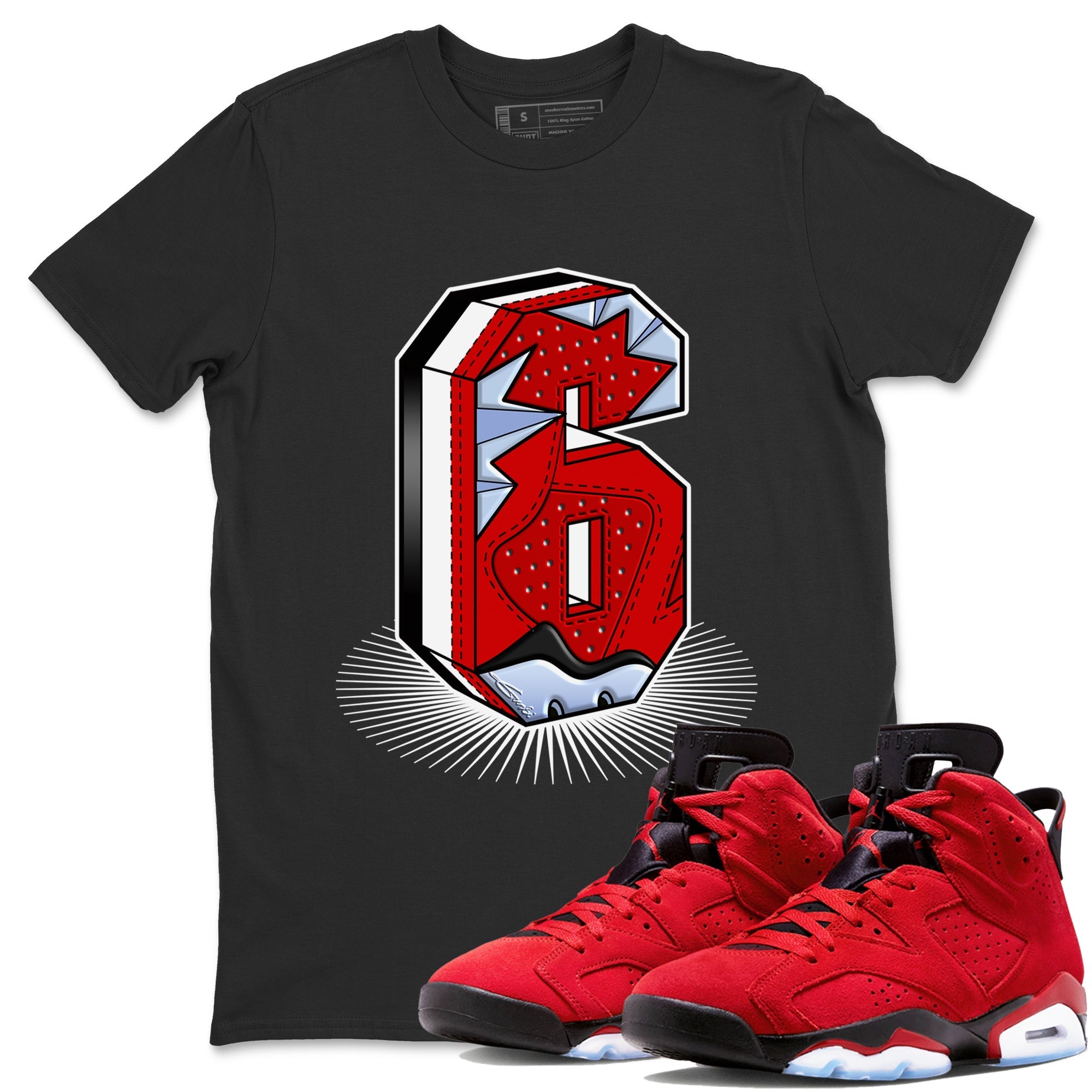 Air Jordan 6 Toro Bravo Sneaker Match Tees Number Statue Streetwear Sneaker Shirt Air Jordan 6 Toro Bravo T-Shirt Unisex Shirts Black 1