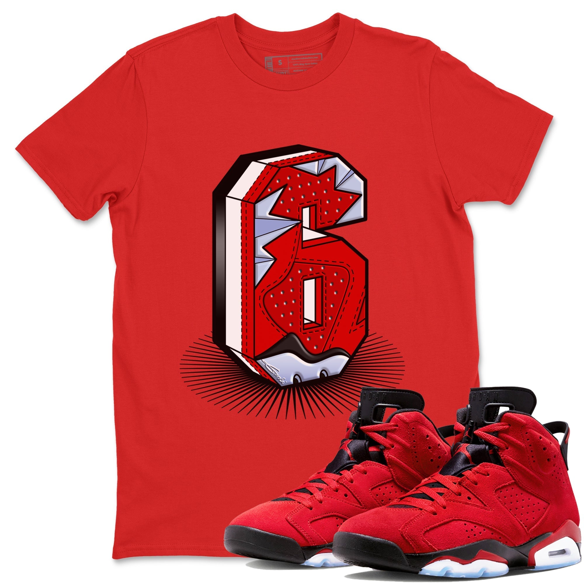 Air Jordan 6 Toro Bravo Number Statue Crew Neck Streetwear Sneaker Shirt Air Jordan 6 Toro Bravo Sneaker T-Shirts Washing and Care Tip