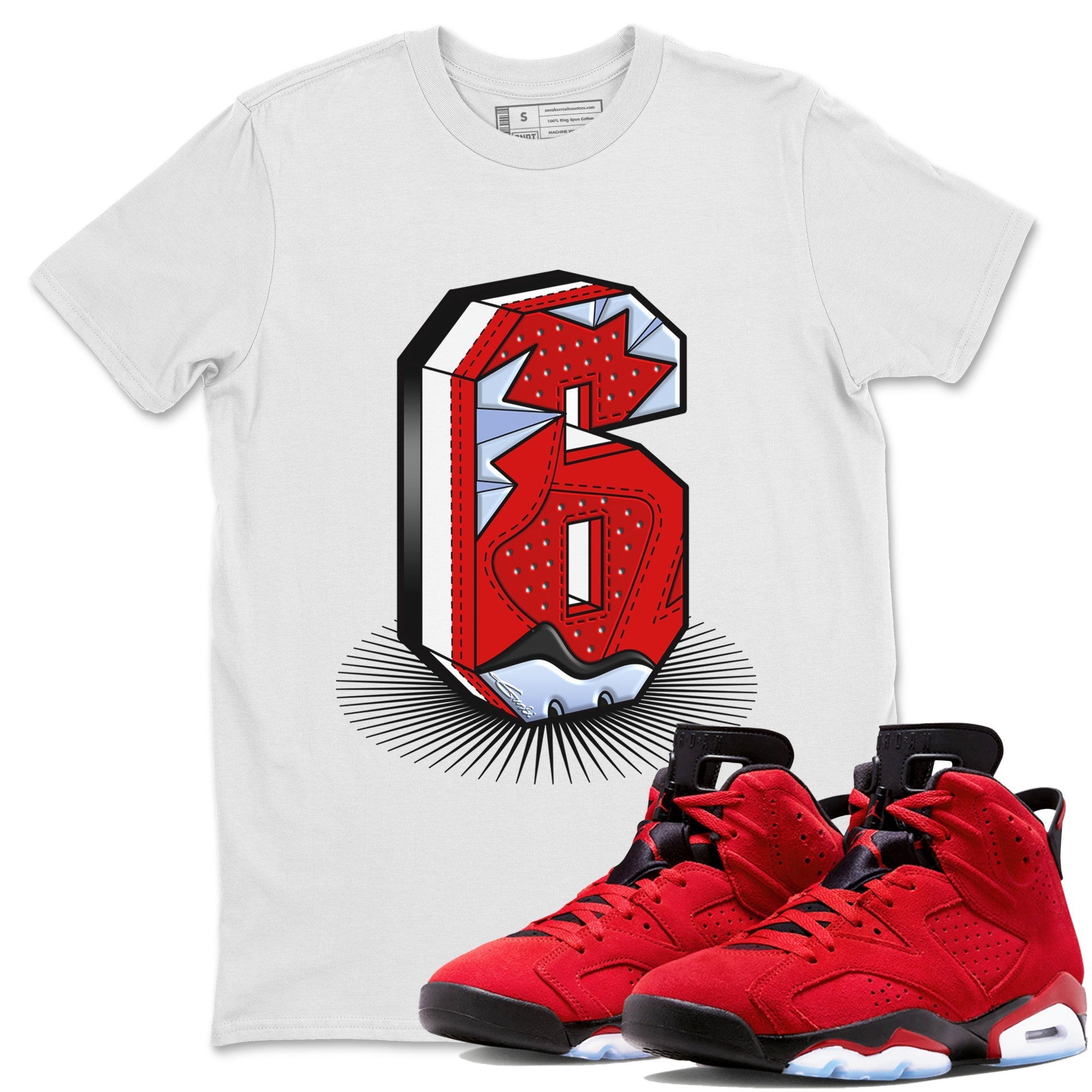 Air Jordan 6 Toro Bravo Sneaker Match Tees Number Statue Streetwear Sneaker Shirt Air Jordan 6 Toro Bravo T-Shirt Unisex Shirts White 1