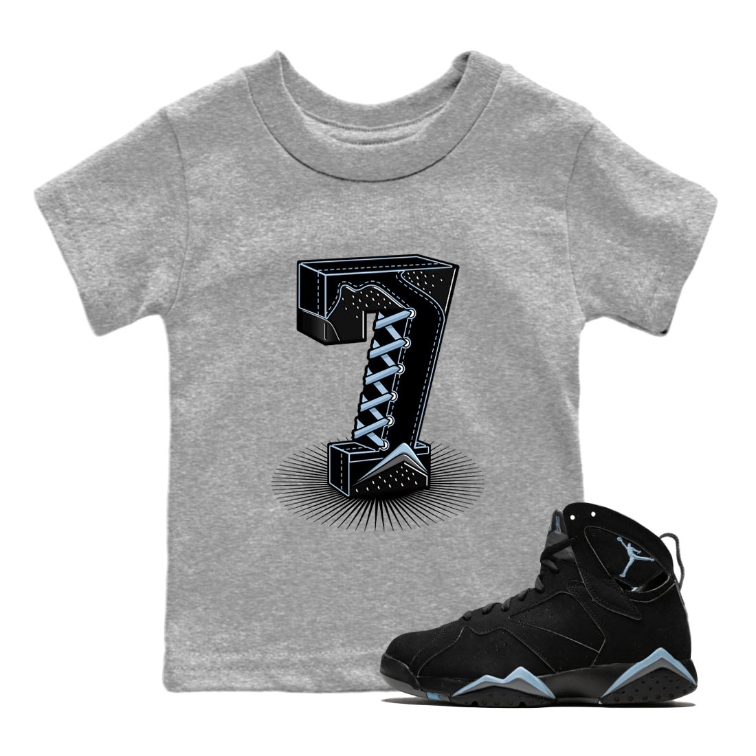 Air Jordan 7 Chambray Sneaker Match Tees Number Statue Streetwear Sneaker Shirt Jordan 7 Chambray Sneaker Release Tees Kids Shirts Heather Grey 1