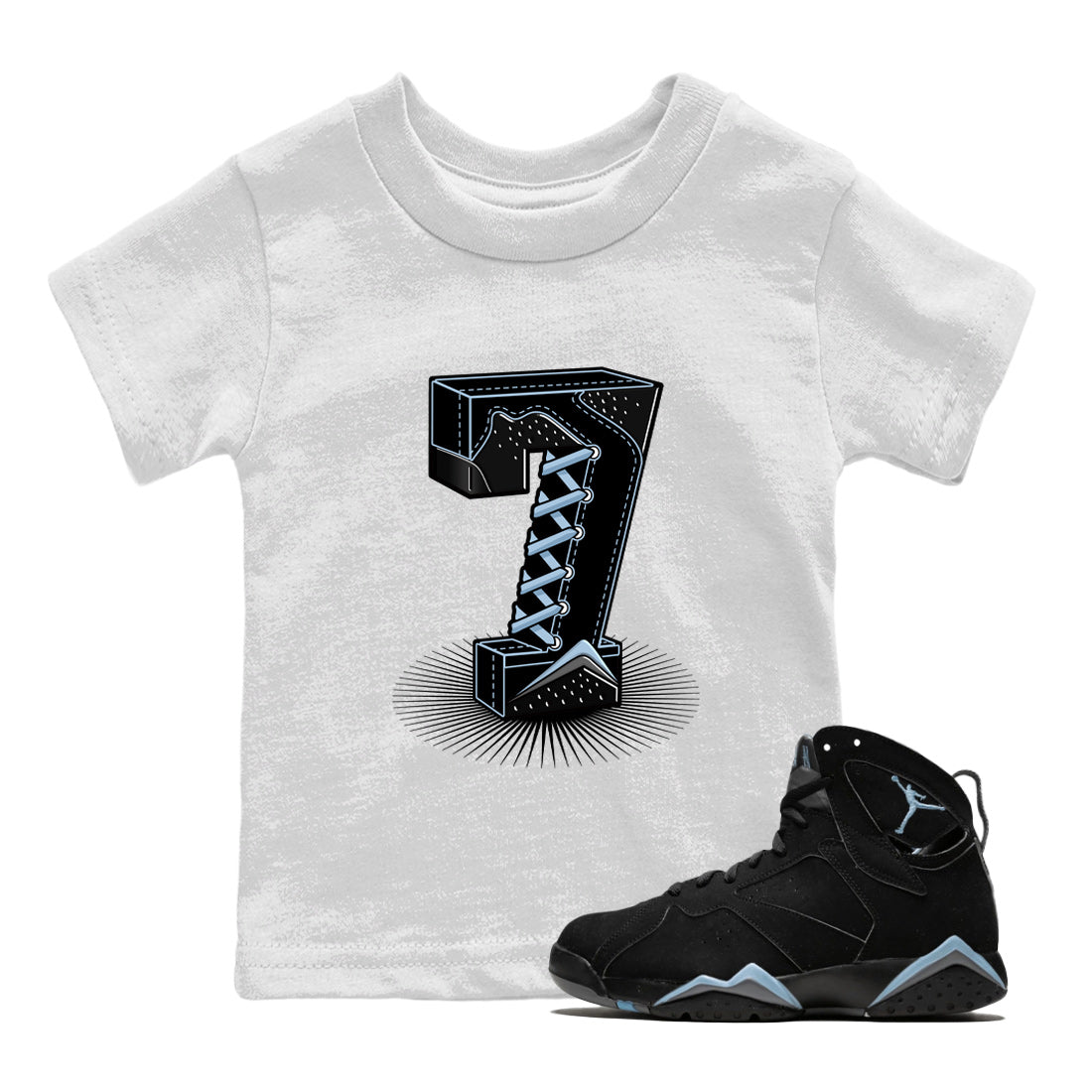 Air Jordan 7 Chambray Sneaker Match Tees Number Statue Streetwear Sneaker Shirt Jordan 7 Chambray Sneaker Release Tees Kids Shirts White 1