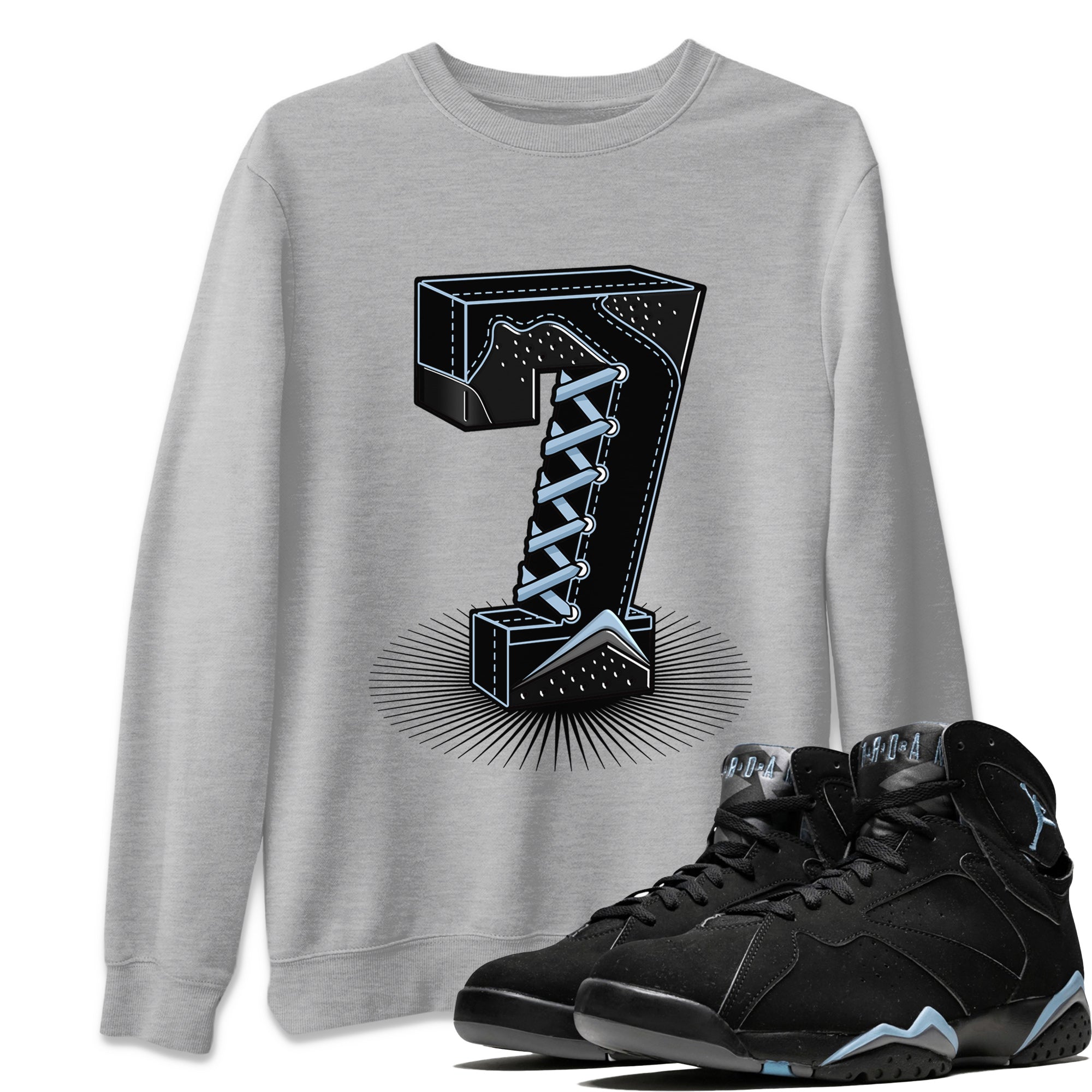 Air Jordan 7 Chambray Sneaker Match Tees Number Statue Streetwear Sneaker Shirt Jordan 7 Chambray Sneaker Release Tees Unisex Shirts Heather Grey 1
