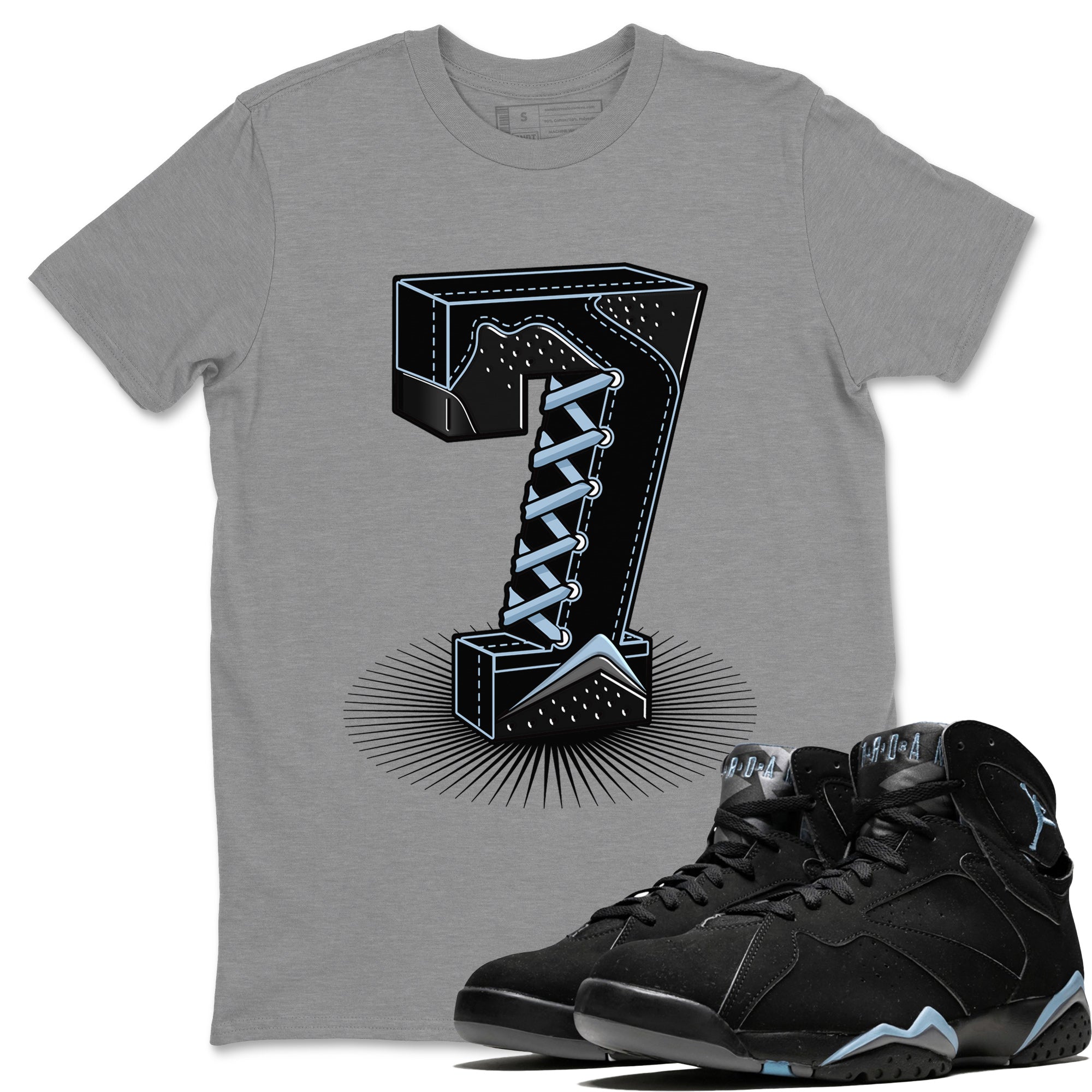Air Jordan 7 Chambray Sneaker Match Tees Number Statue Streetwear Sneaker Shirt Jordan 7 Chambray Sneaker Release Tees Unisex Shirts Heather Grey 1