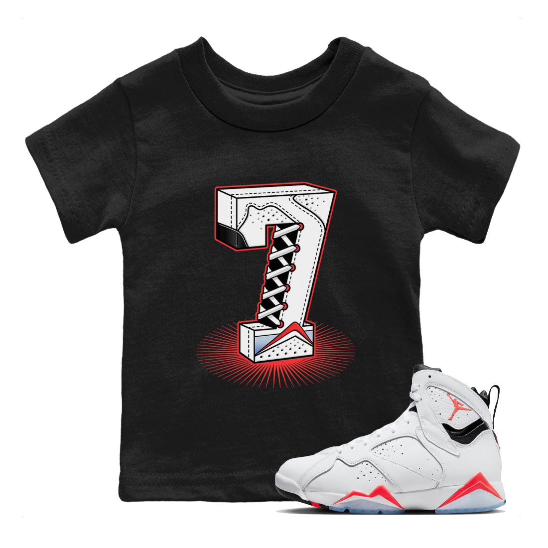 Air Jordan 7 White Infrared Sneaker Match Tees Number Statue Streetwear Sneaker Shirt 7s White Infrared Drip Gear Zone Sneaker Matching Clothing Kids Shirts Black 1