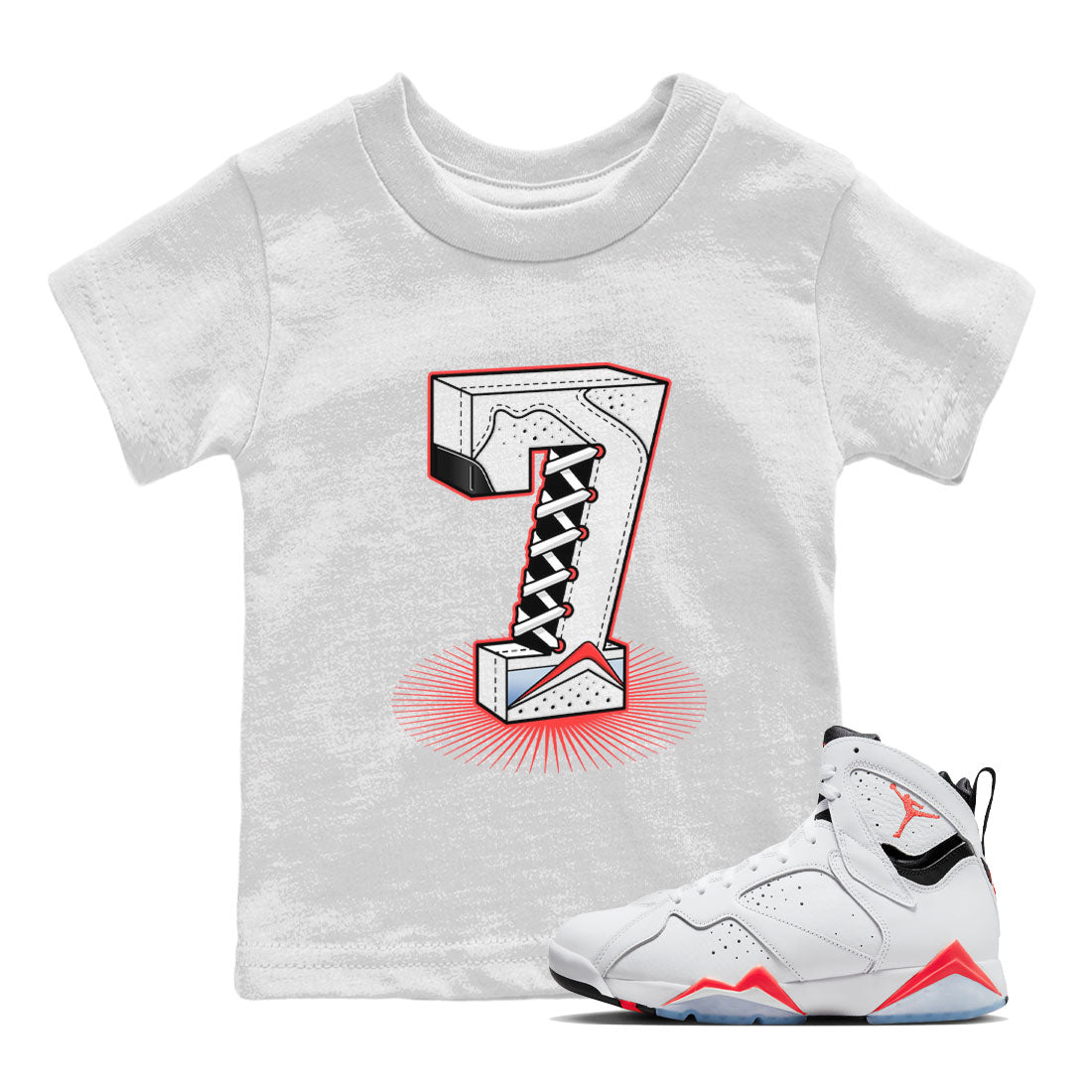Air Jordan 7 White Infrared Sneaker Match Tees Number Statue Streetwear Sneaker Shirt 7s White Infrared Drip Gear Zone Sneaker Matching Clothing Kids Shirts White 1