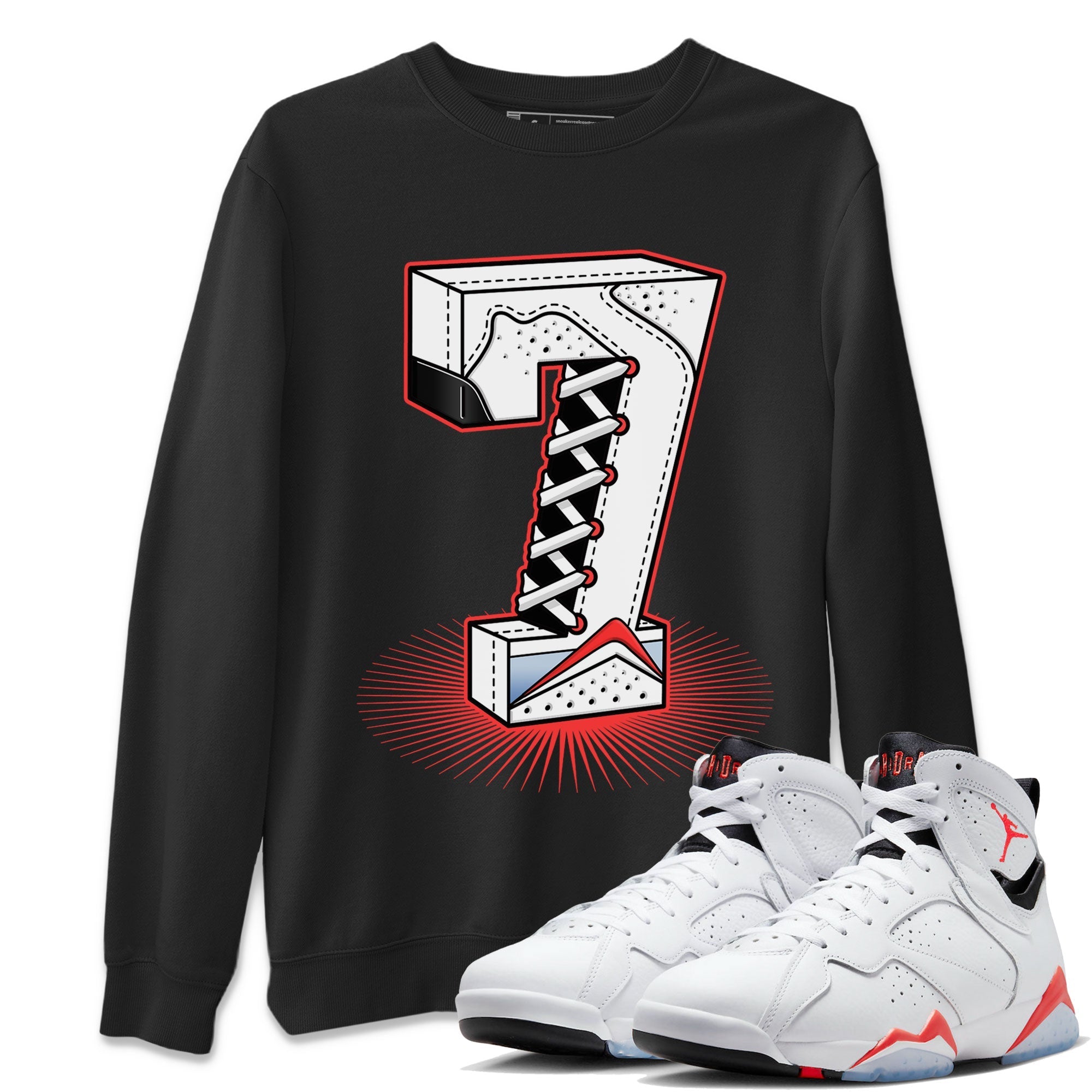 Air Jordan 7 White Infrared Sneaker Match Tees Number Statue Streetwear Sneaker Shirt 7s White Infrared Drip Gear Zone Sneaker Matching Clothing Unisex Shirts Black 1
