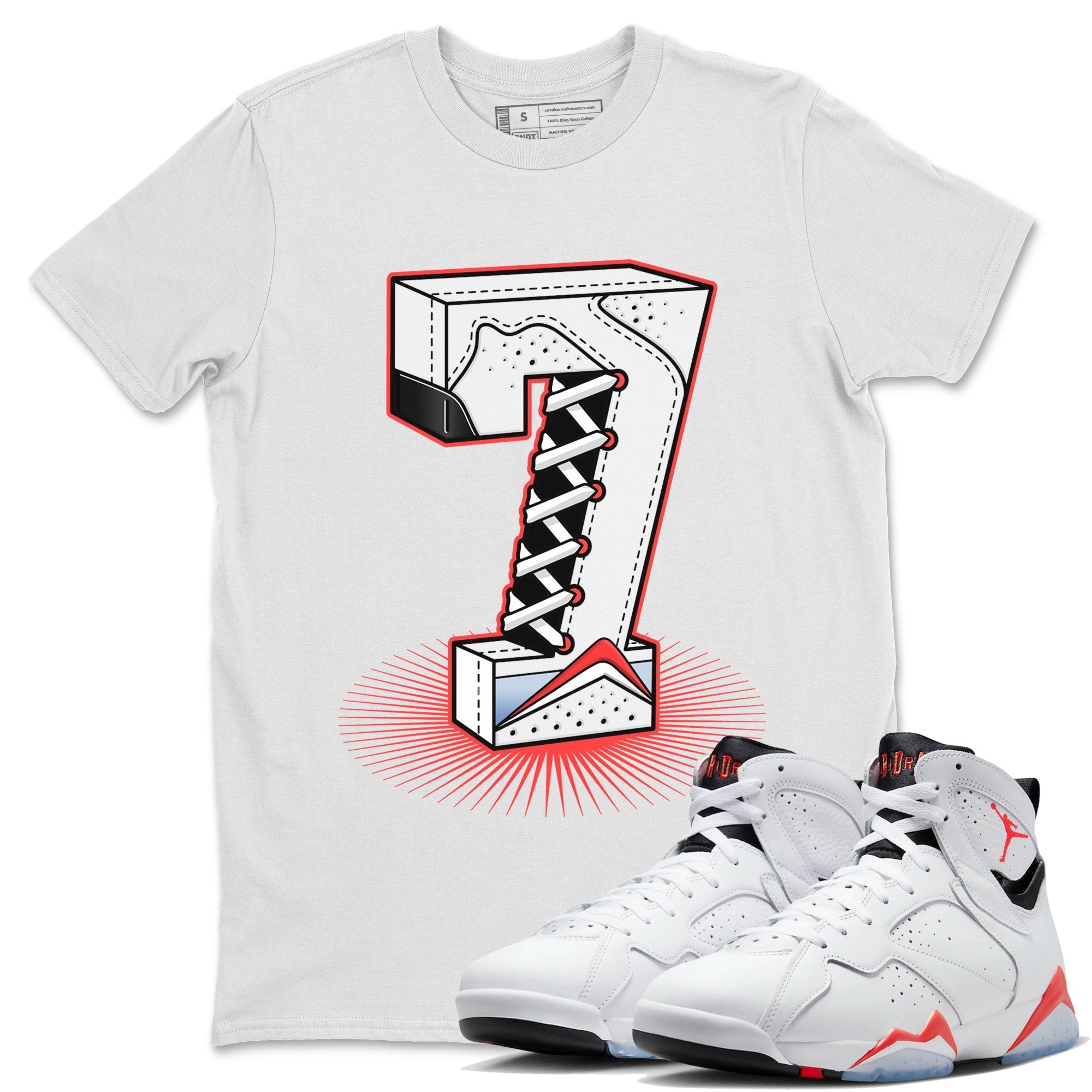 Air Jordan 7 White Infrared Sneaker Match Tees Number Statue Streetwear Sneaker Shirt 7s White Infrared Drip Gear Zone Sneaker Matching Clothing Unisex Shirts White 1