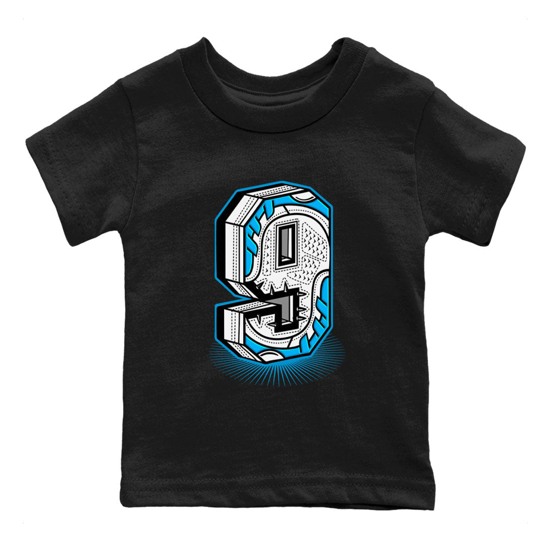 AJ9 Powder Blue shirt to match jordans Number Statue sneaker tees Air Jordan 9 Powder Blue Drip Gear Zone baby toddler Black 2 cotton Shirt