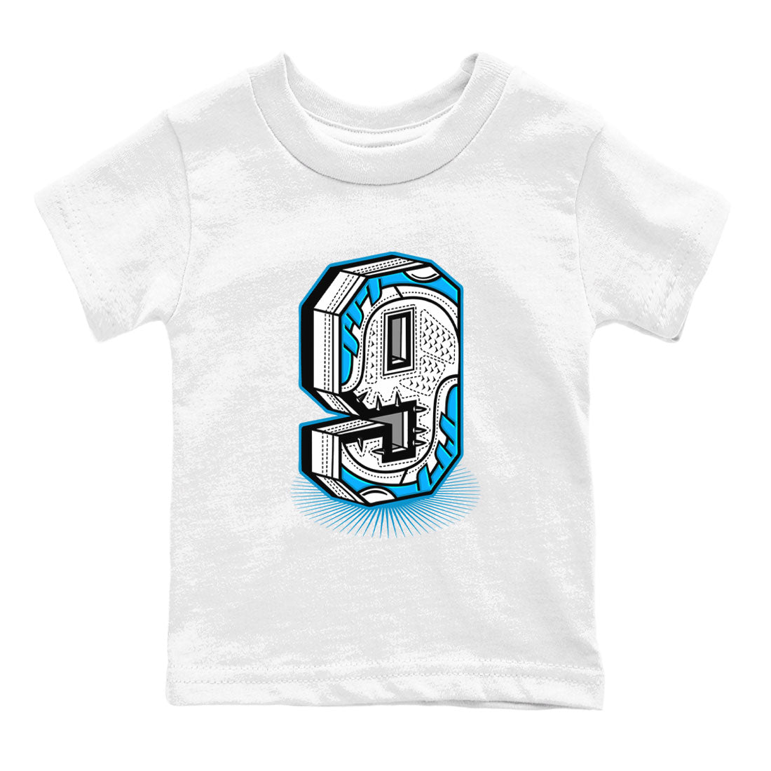 AJ9 Powder Blue shirt to match jordans Number Statue sneaker tees Air Jordan 9 Powder Blue Drip Gear Zone baby toddler White 2 cotton Shirt