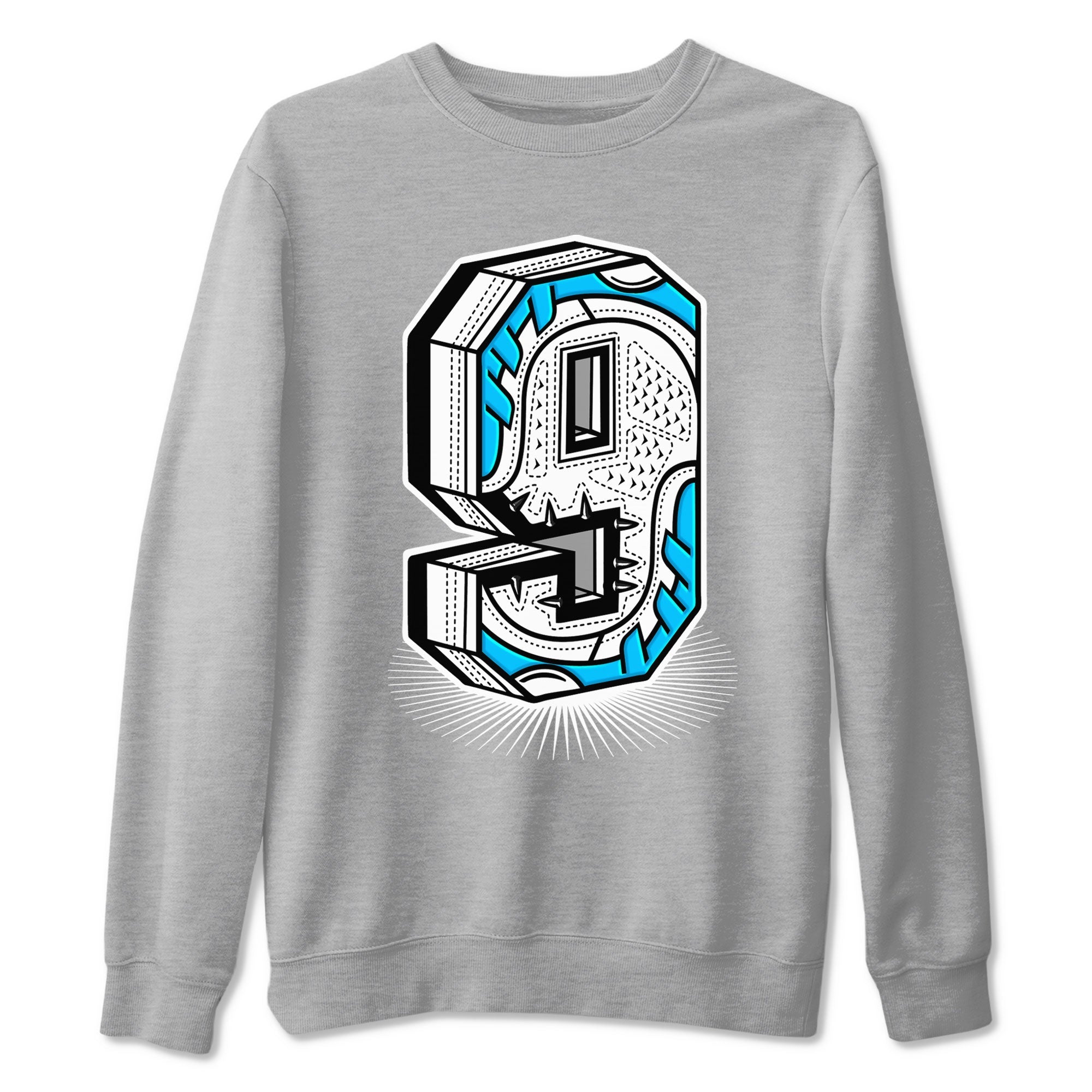 AJ9 Powder Blue shirt to match jordans Number Statue sneaker tees Air Jordan 9 Powder Blue Drip Gear Zone unisex cotton Heather Grey 2 crew neck shirt