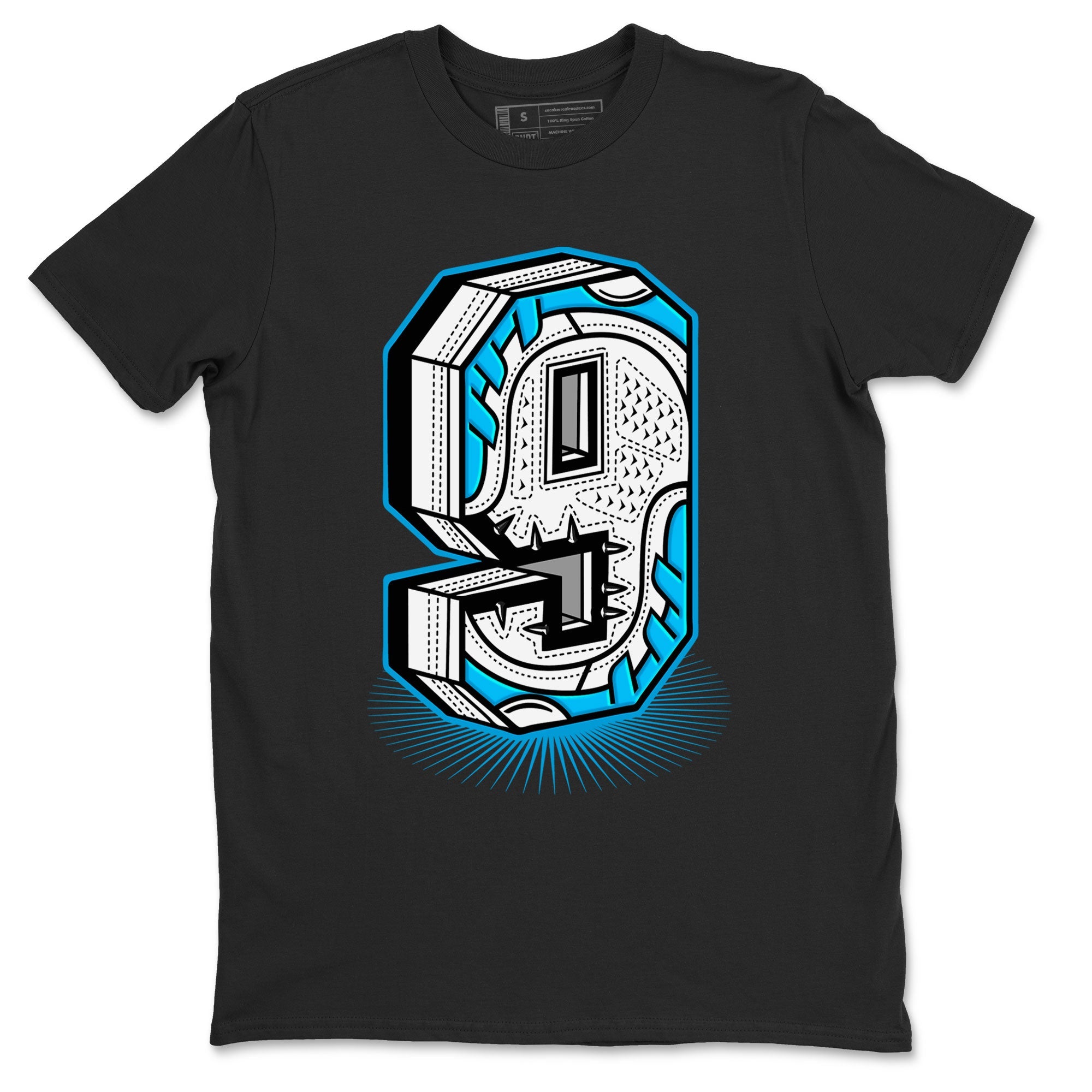 AJ9 Powder Blue shirt to match jordans Number Statue sneaker tees Air Jordan 9 Powder Blue Drip Gear Zone unisex cotton Black 2 crew neck shirt