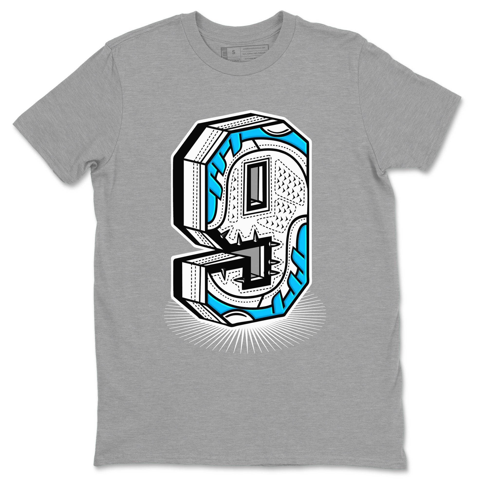 AJ9 Powder Blue shirt to match jordans Number Statue sneaker tees Air Jordan 9 Powder Blue Drip Gear Zone unisex cotton Heather Grey 2 crew neck shirt