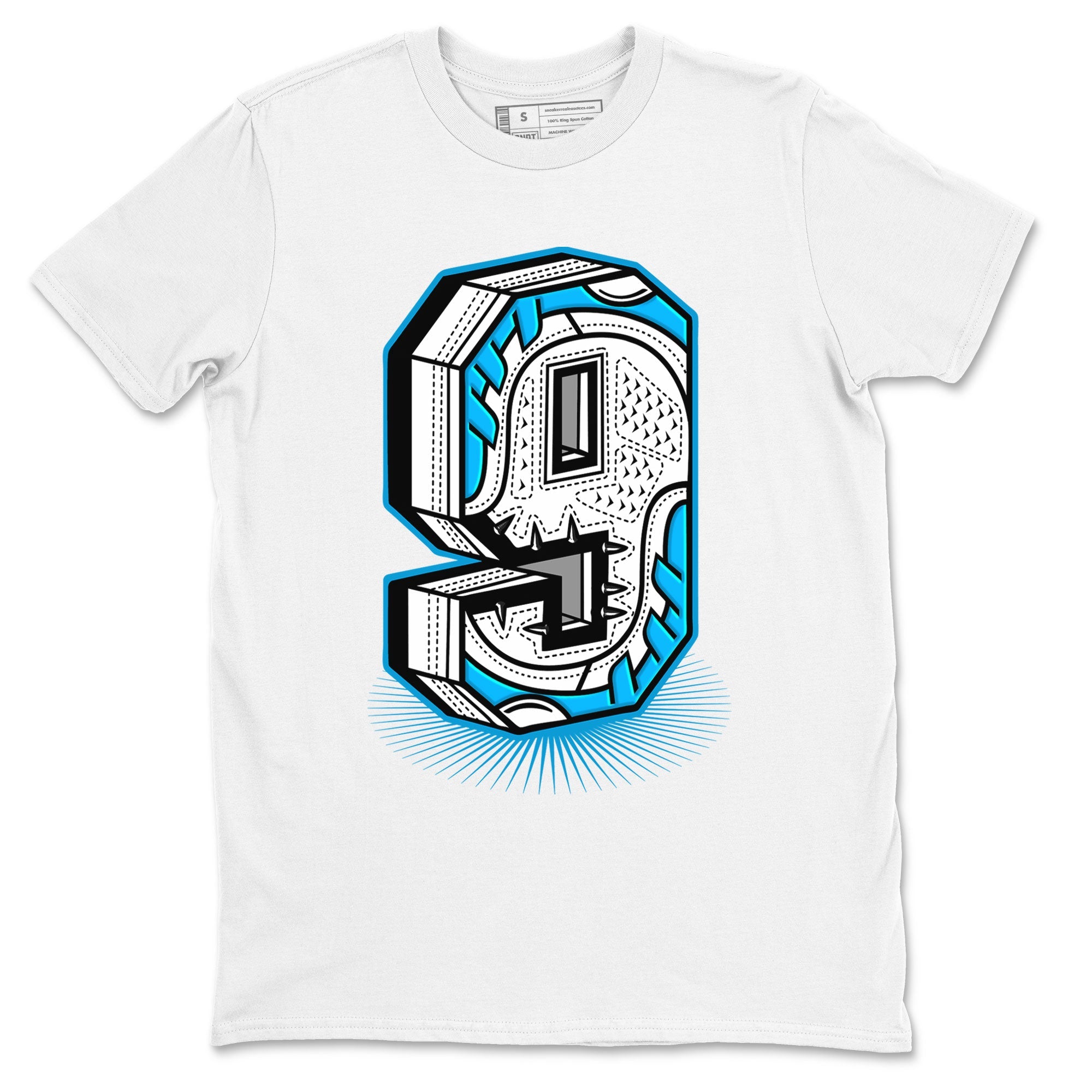AJ9 Powder Blue shirt to match jordans Number Statue sneaker tees Air Jordan 9 Powder Blue Drip Gear Zone unisex cotton White 2 crew neck shirt